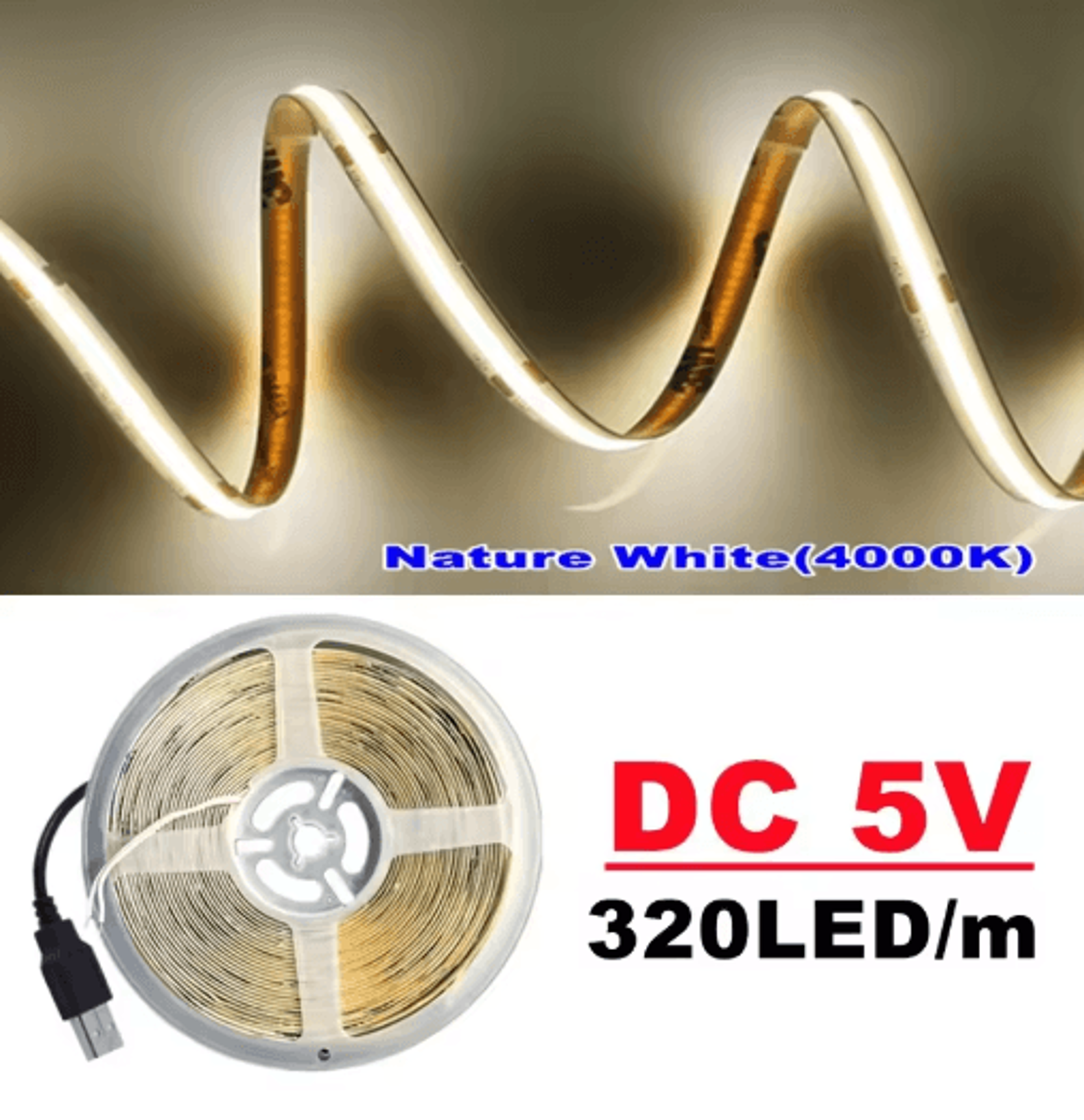 DC5V COB LED Strip  USBPowered 320 LEDm HighDensity Flexible Lighting 3