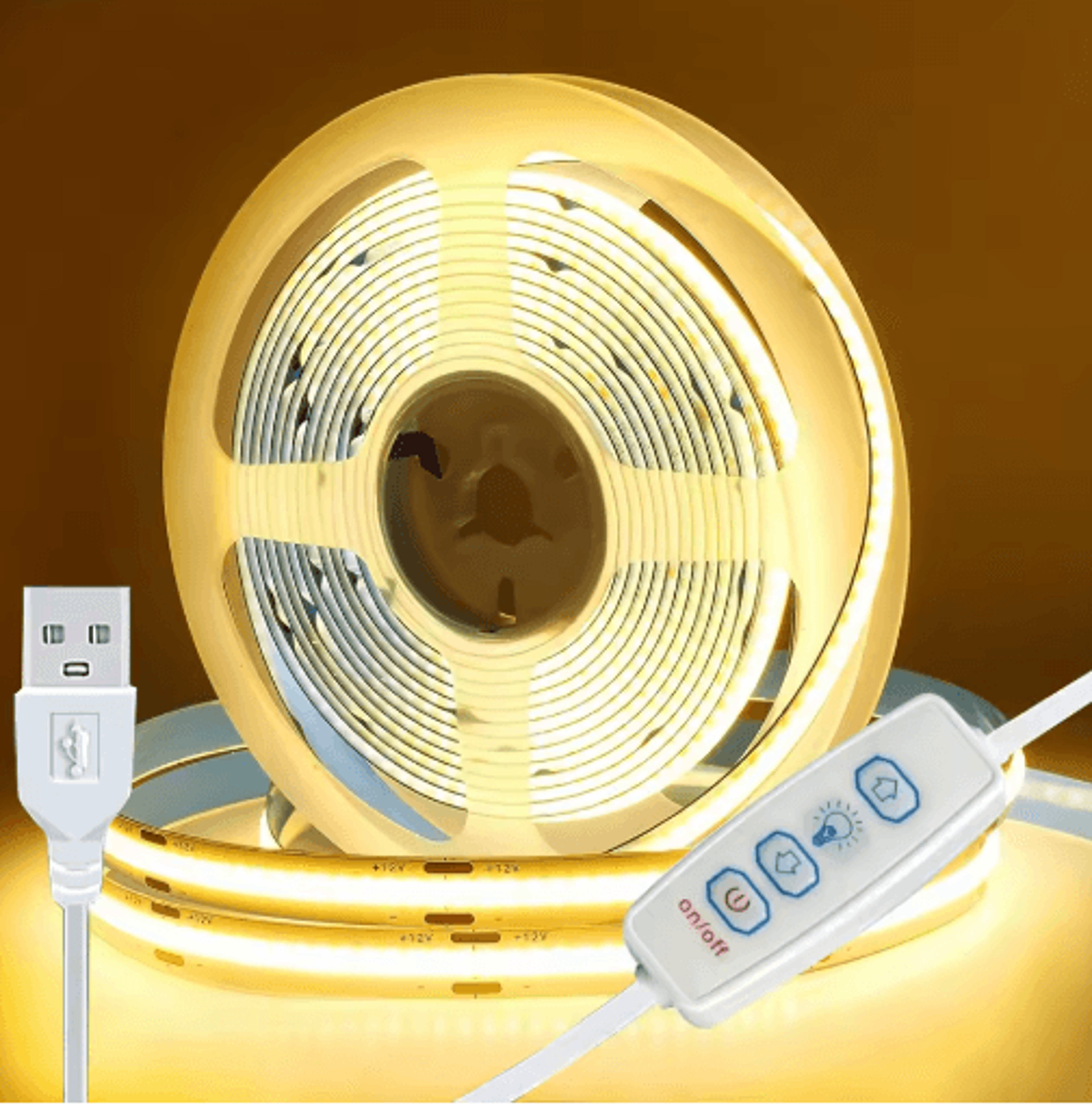 USB COB LED Strip Lights  3Key Dimmable Flexible Backlight Tape 2