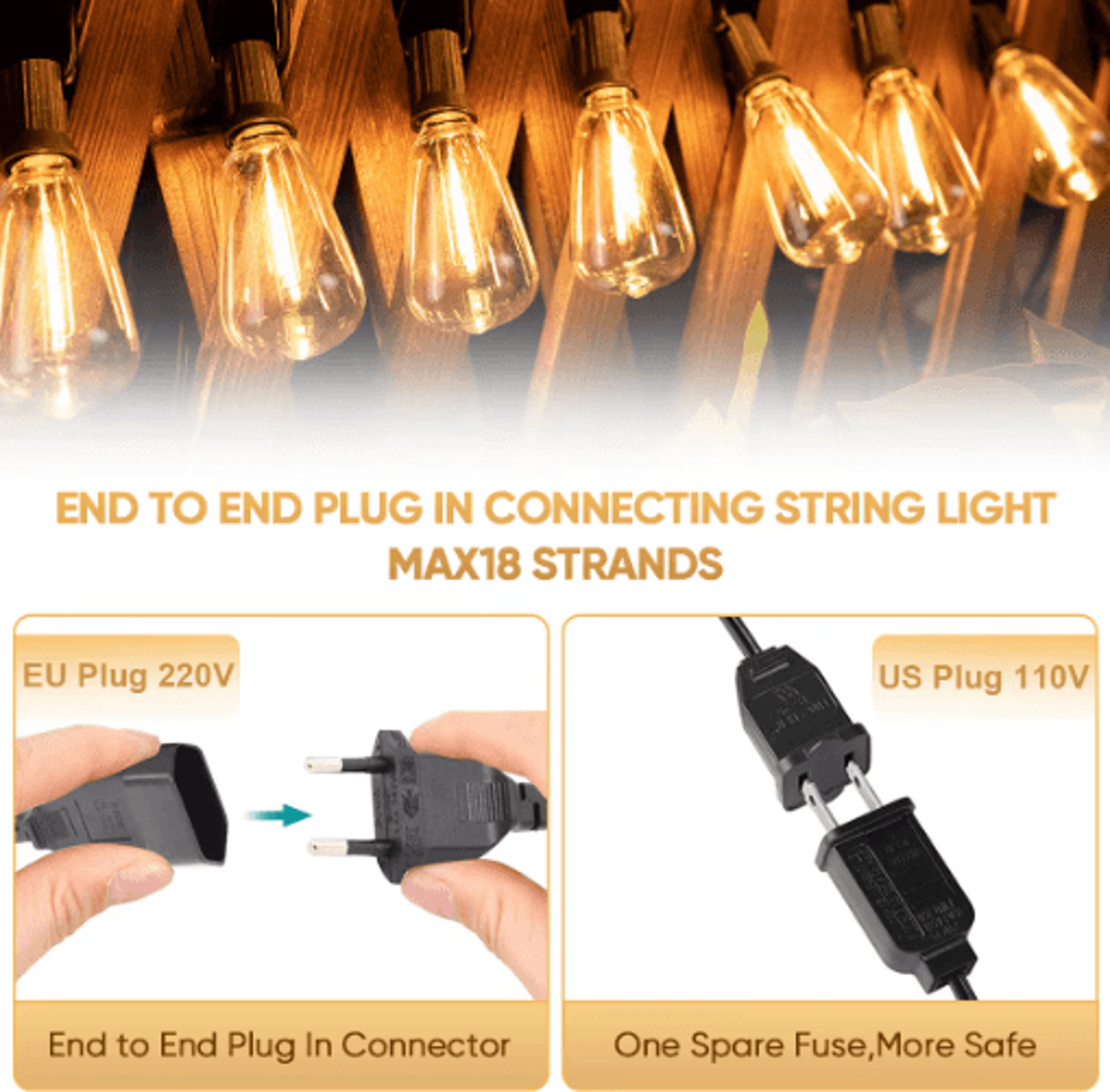ST38 Outdoor String Lights  Connectable Dimmable Shatterproof LED Garland 8