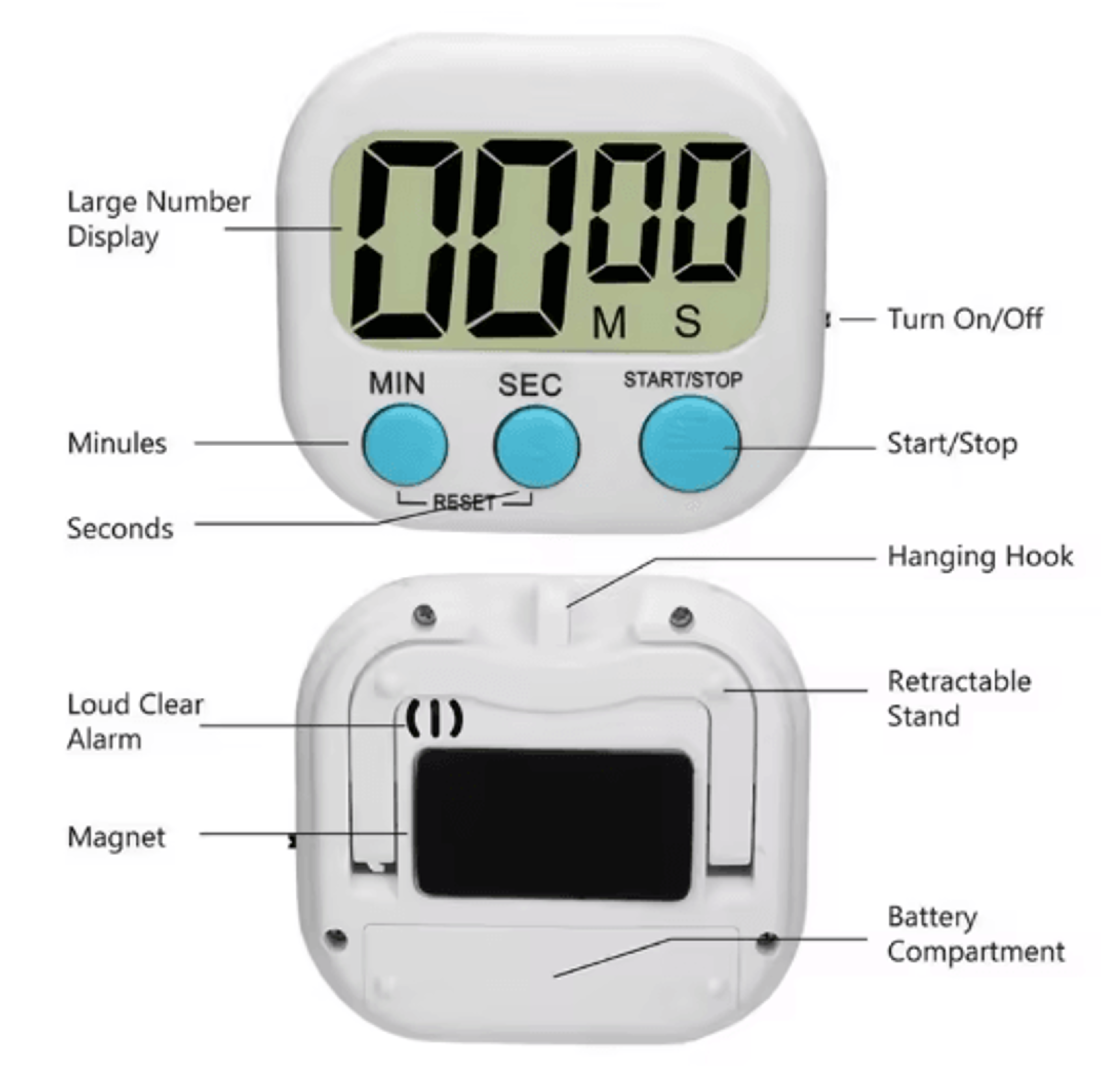 99Minute Digital Kitchen Timer  Magnetic Countdown Alarm With Stand 0