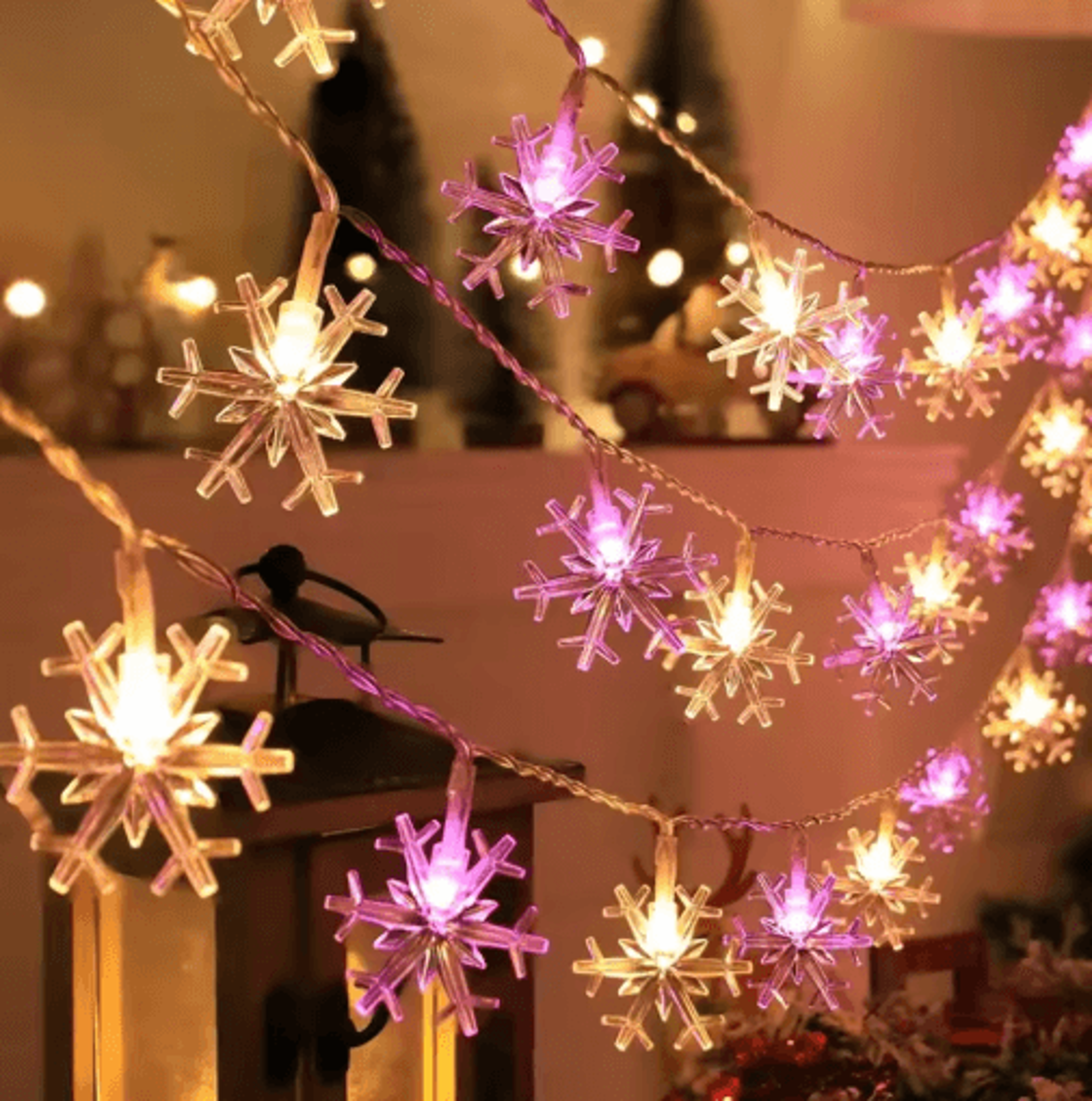 LED Snowflake String Lights  Christmas Fairy Hanging Decor 0