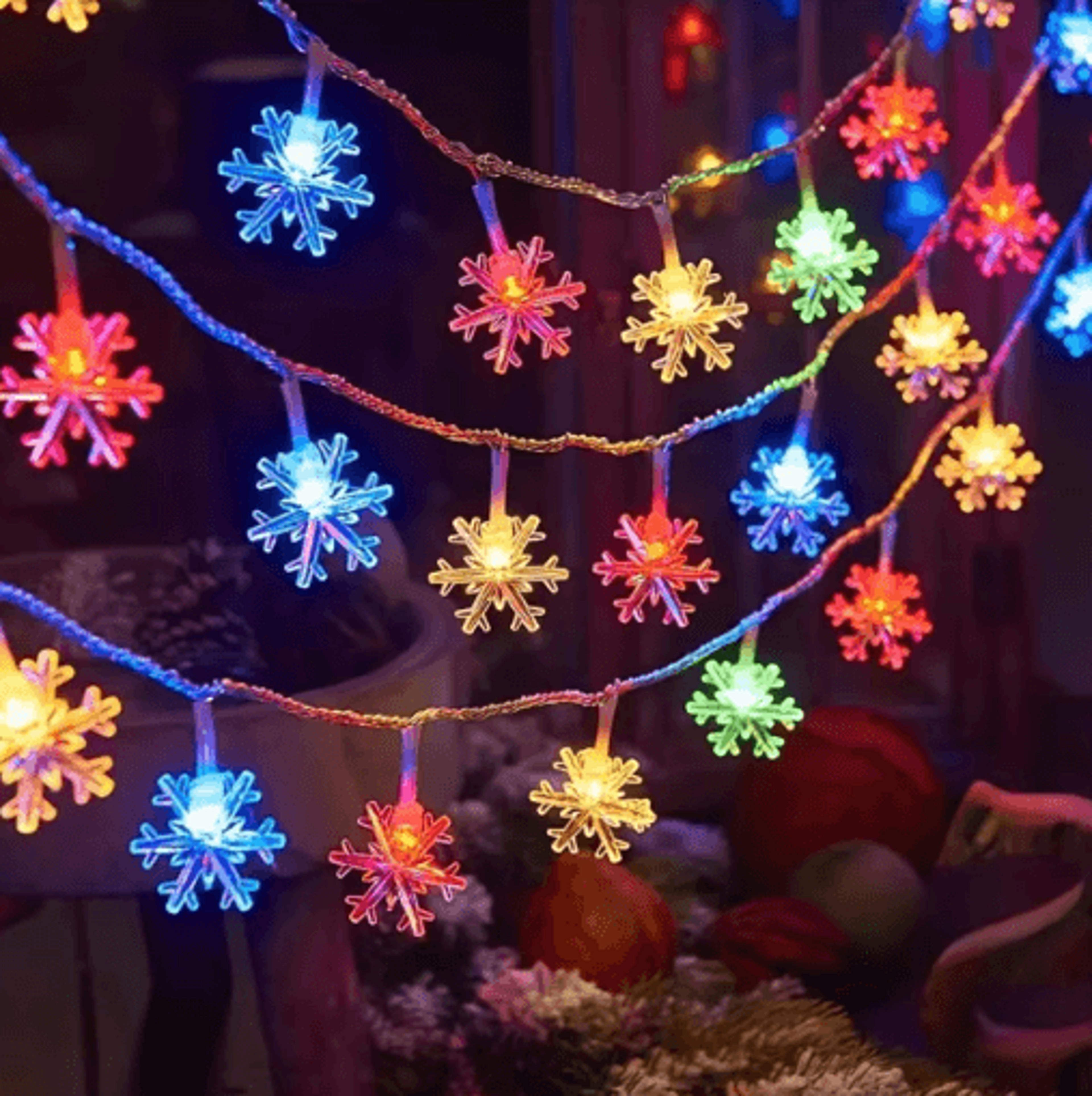 LED Snowflake String Lights  Christmas Fairy Hanging Decor 7