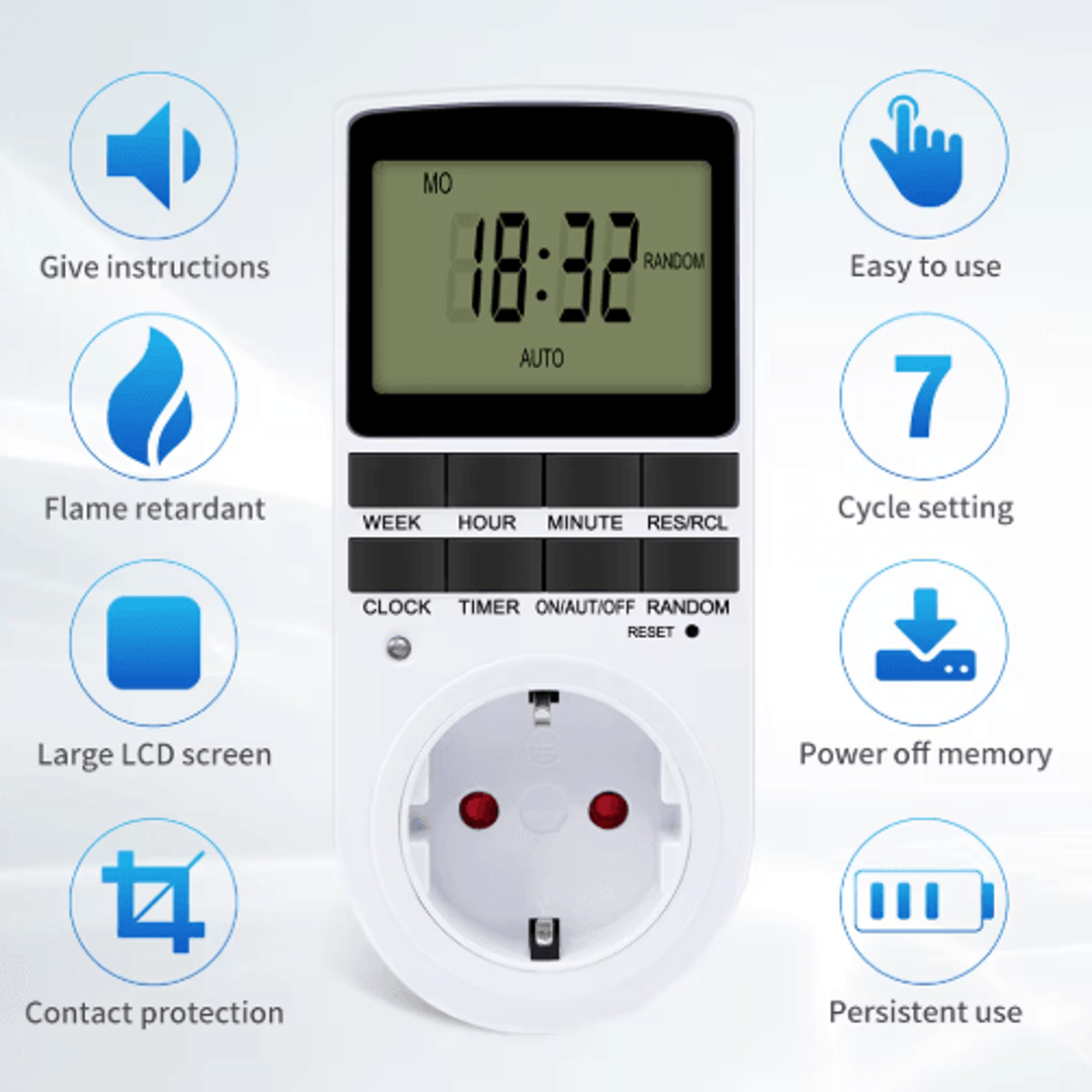 24Hour Digital Timer Outlet  220V Programmable Cyclic Timing Socket 10