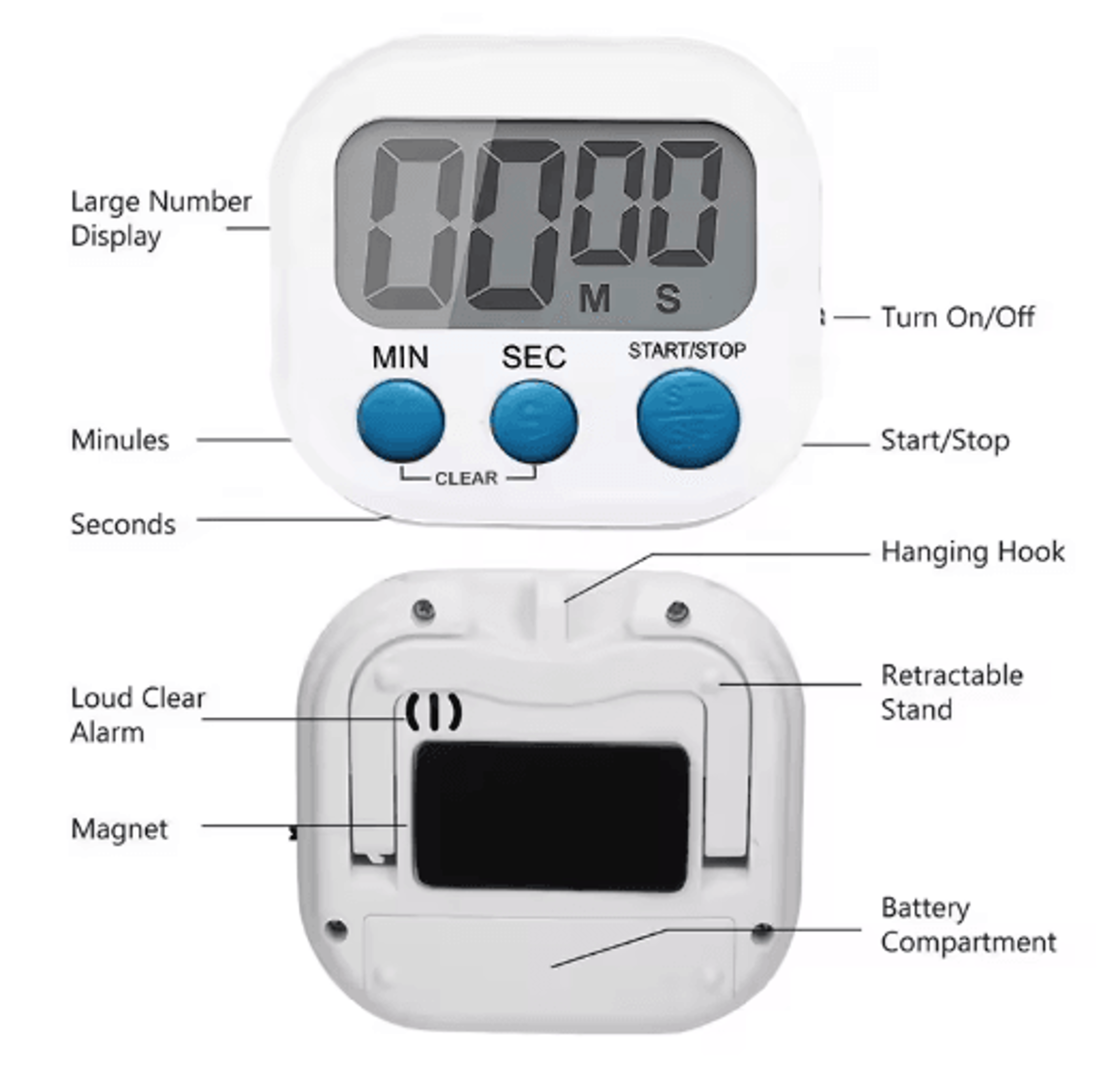Stonego LCD Magnetic Kitchen Timer  Large Display Countdown Alarm 7