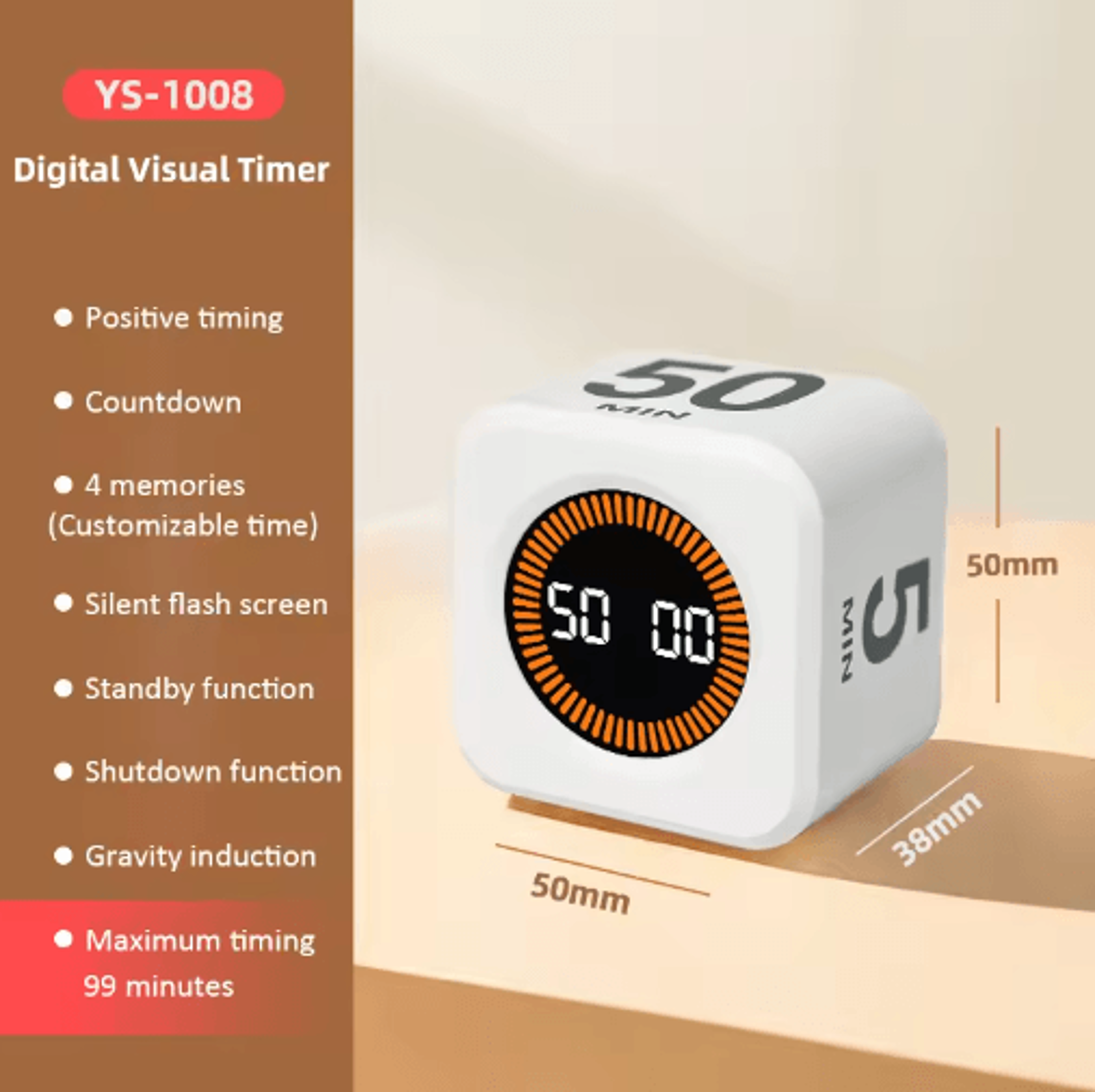 Rechargeable Digital Cube Timer  Gravity Flip Visual Countdown With 4 Presets 1