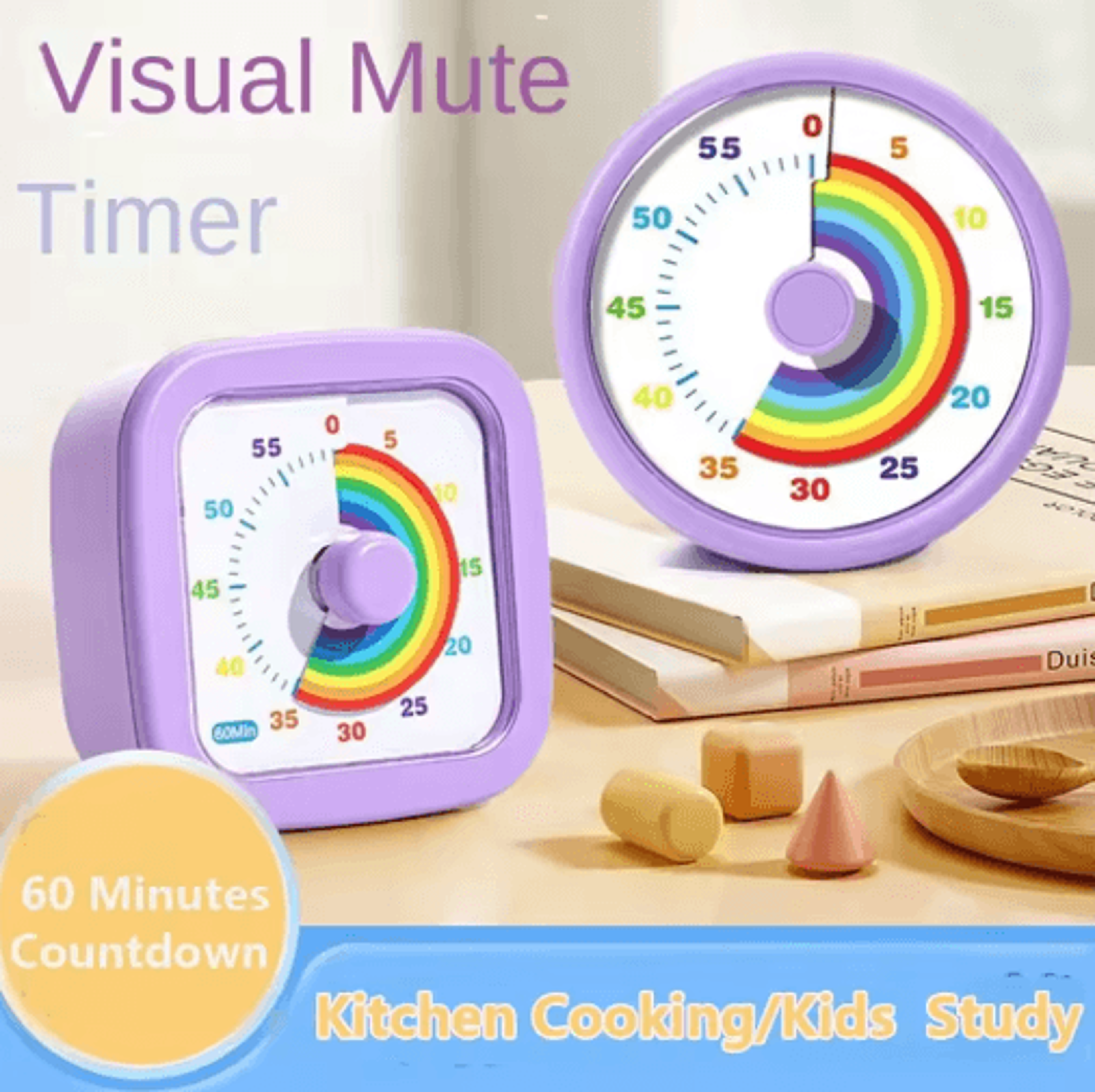 60Minute Visual Countdown Timer  UltraSilent Round Or Square Timer 0
