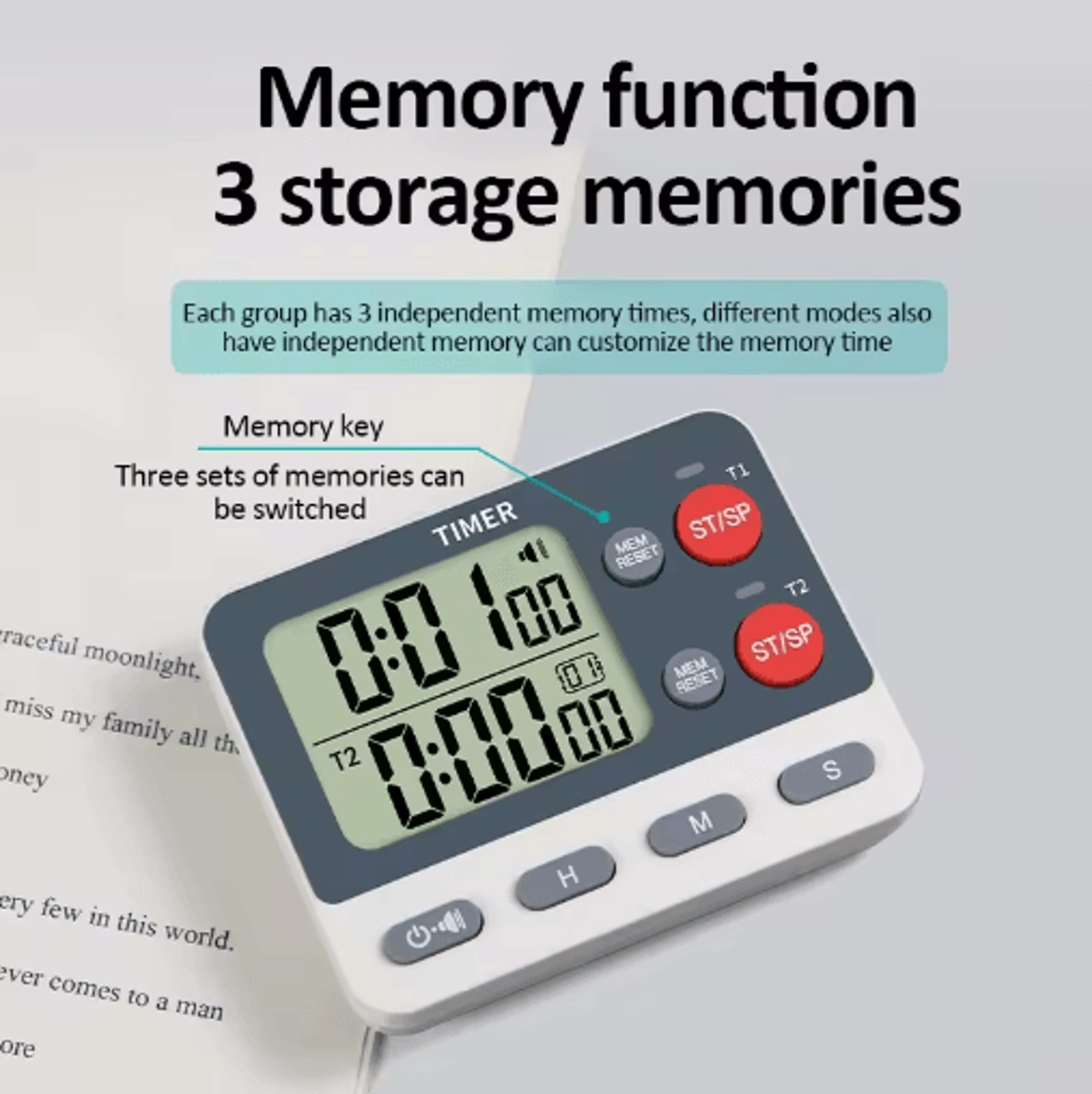 Dual Digital Kitchen Timer  2Group Countdown  Stopwatch With Memory Presets 5