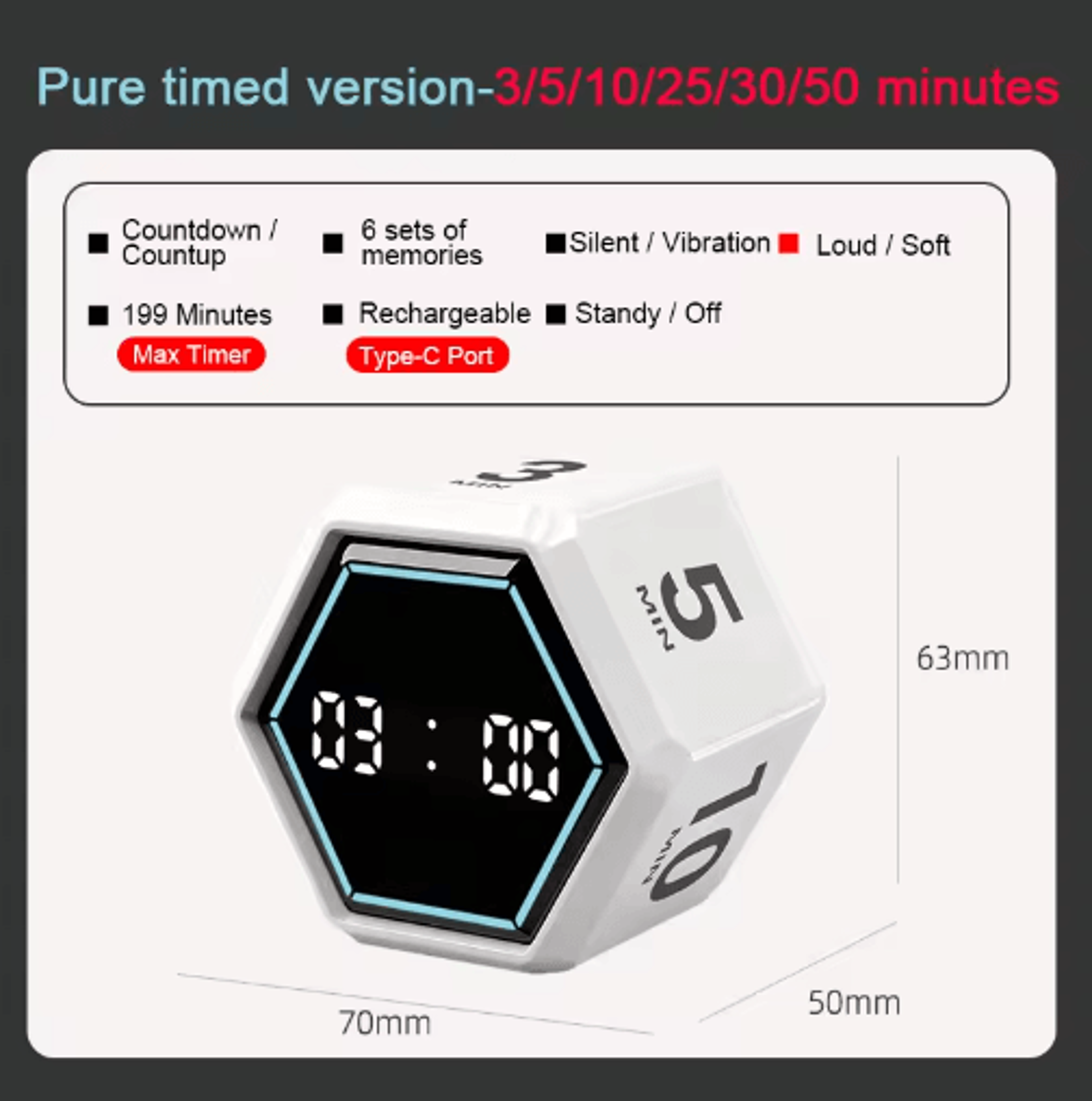 YS1088 Gravity Flip Timer  6Preset Visual Countdown Cube 2