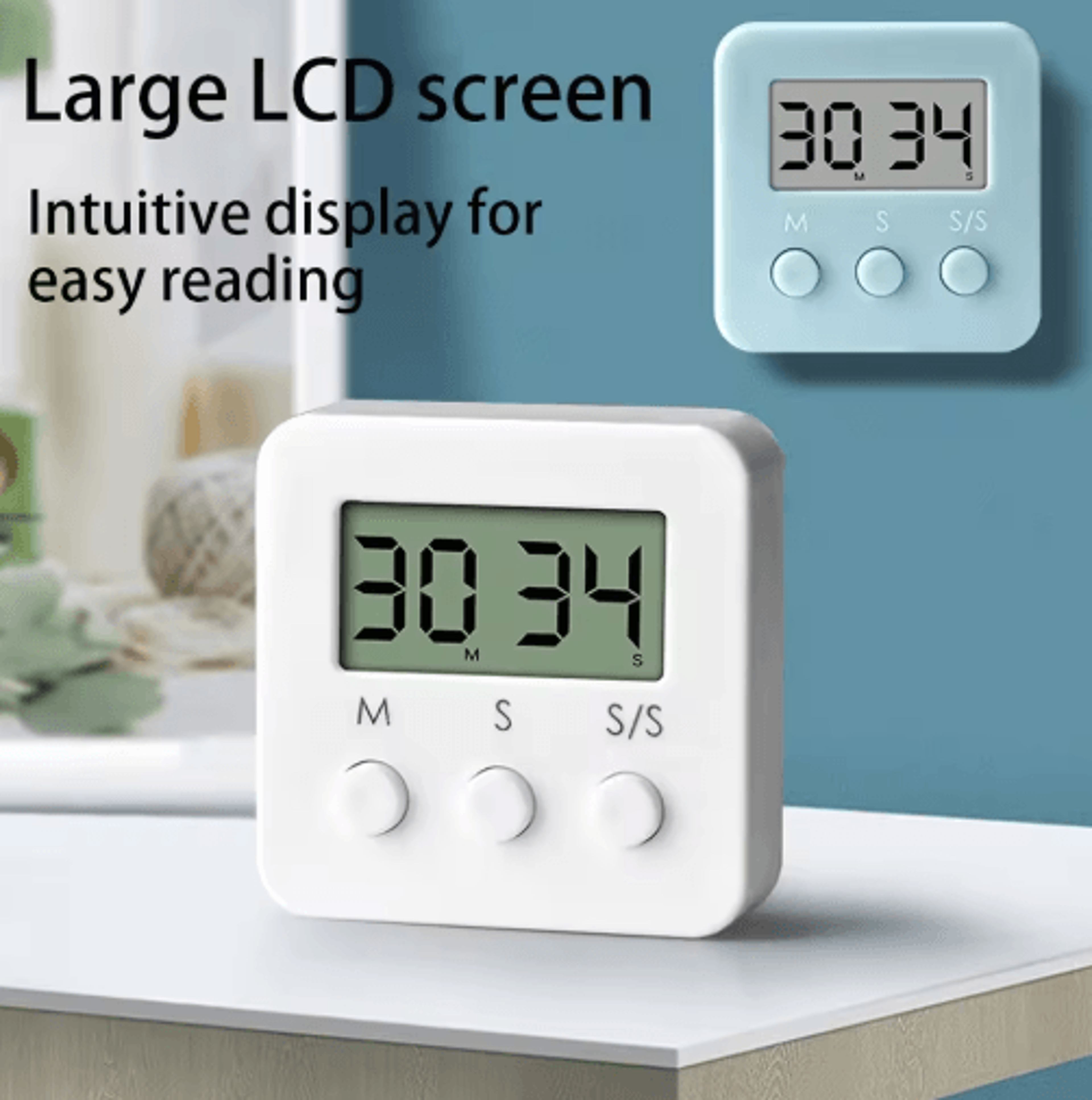 Digital LCD Kitchen Timer Mute  Loud Alarm With 24Hour Clock 6