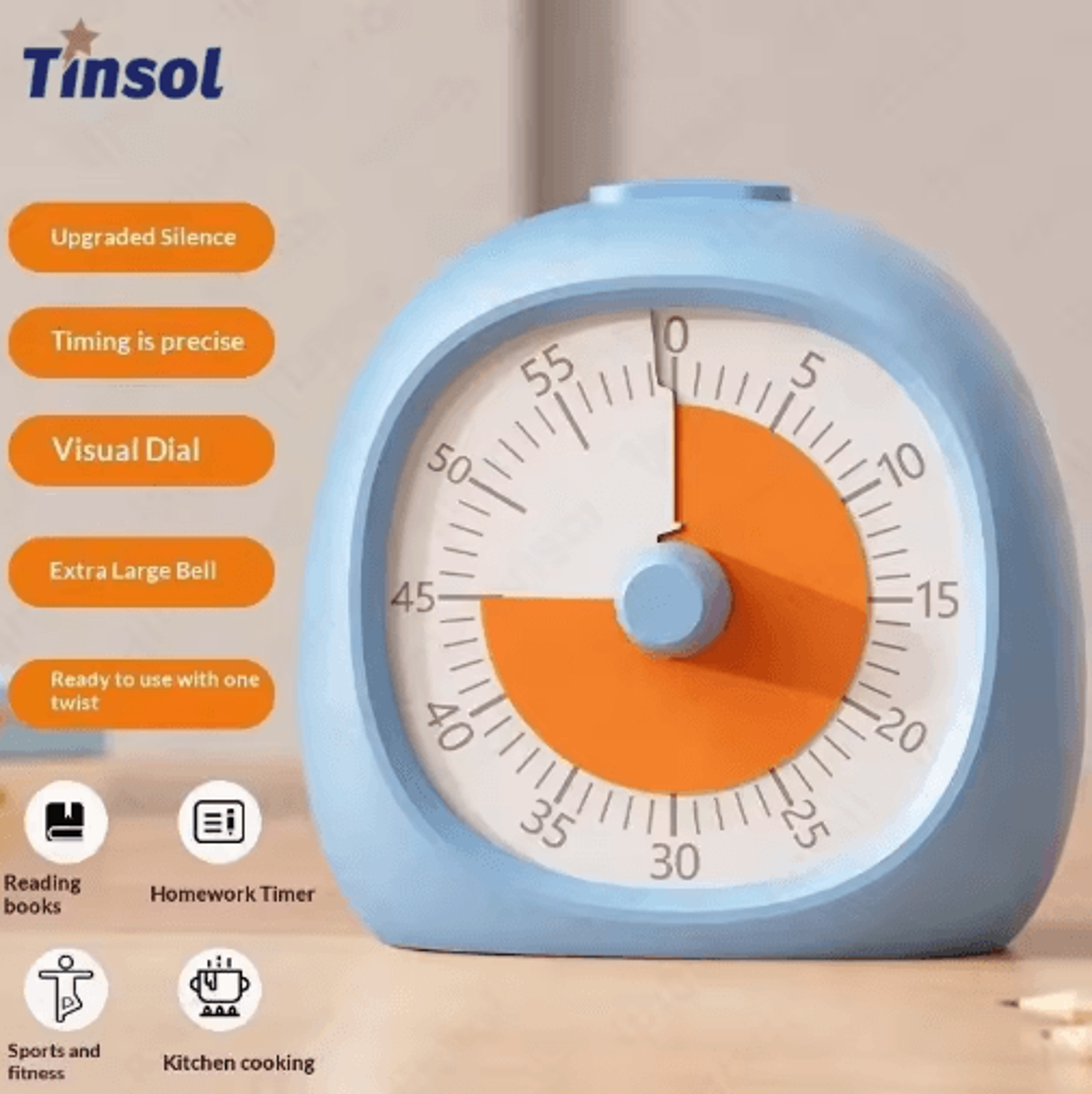 TINSOL 60Minute Visual Timer  Mute Focus Timer For Kids  Classroom 1