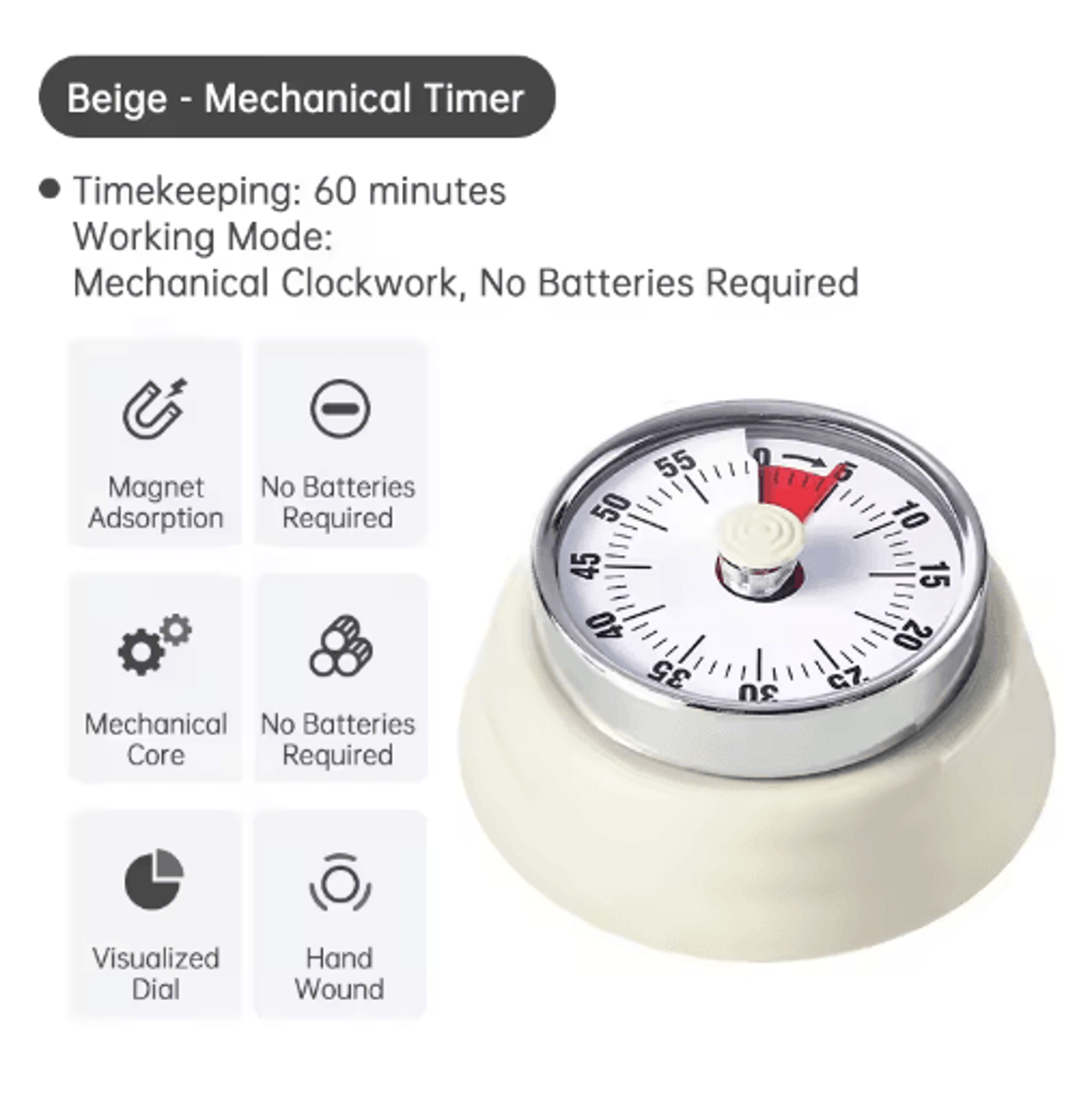 Zackoo 60Minute Visual Timer  Magnetic Mechanical Countdown Reminder 3