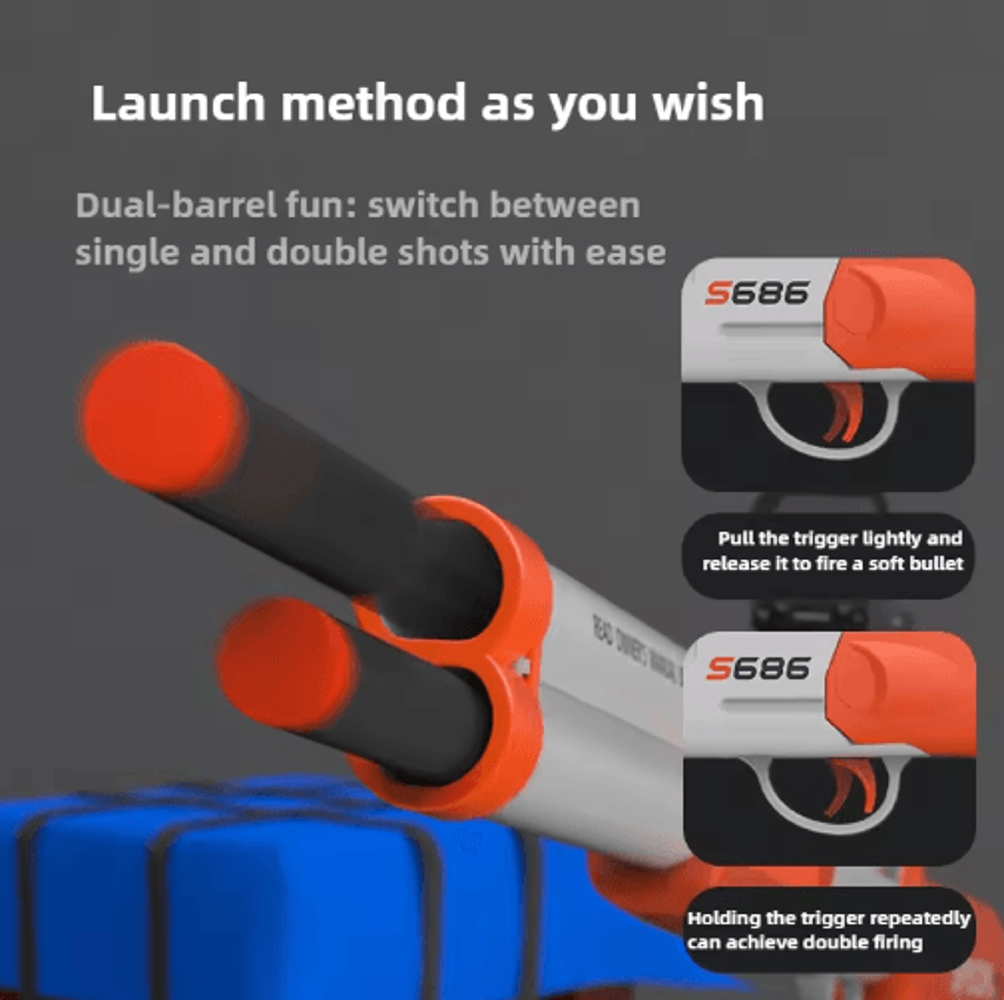 S686Style Double Barrel Toy Rifle  Dual Soft Bullet Launcher 6