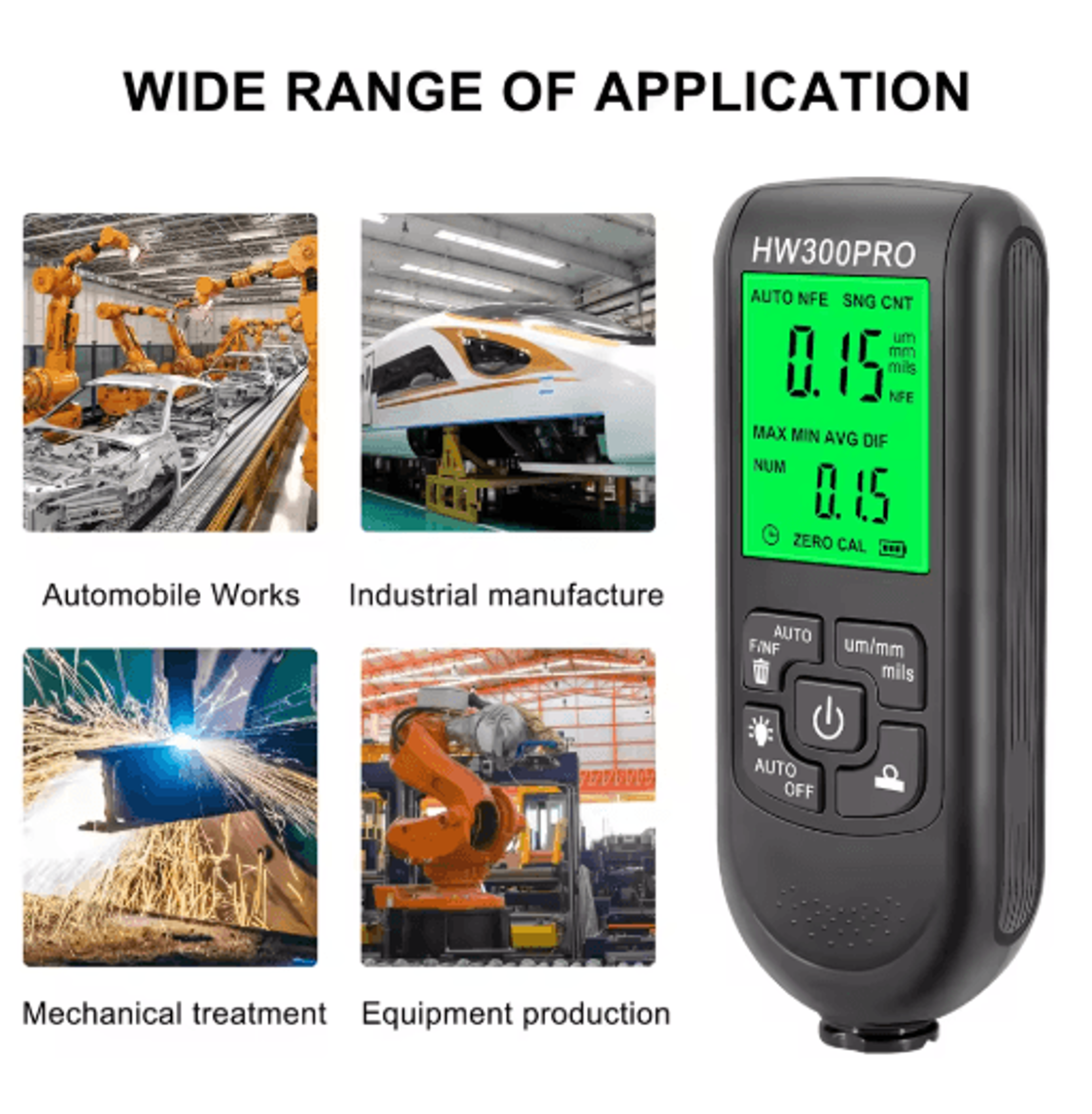 HW300PRO Digital Paint Thickness Gauge 02000m Coating Meter 3
