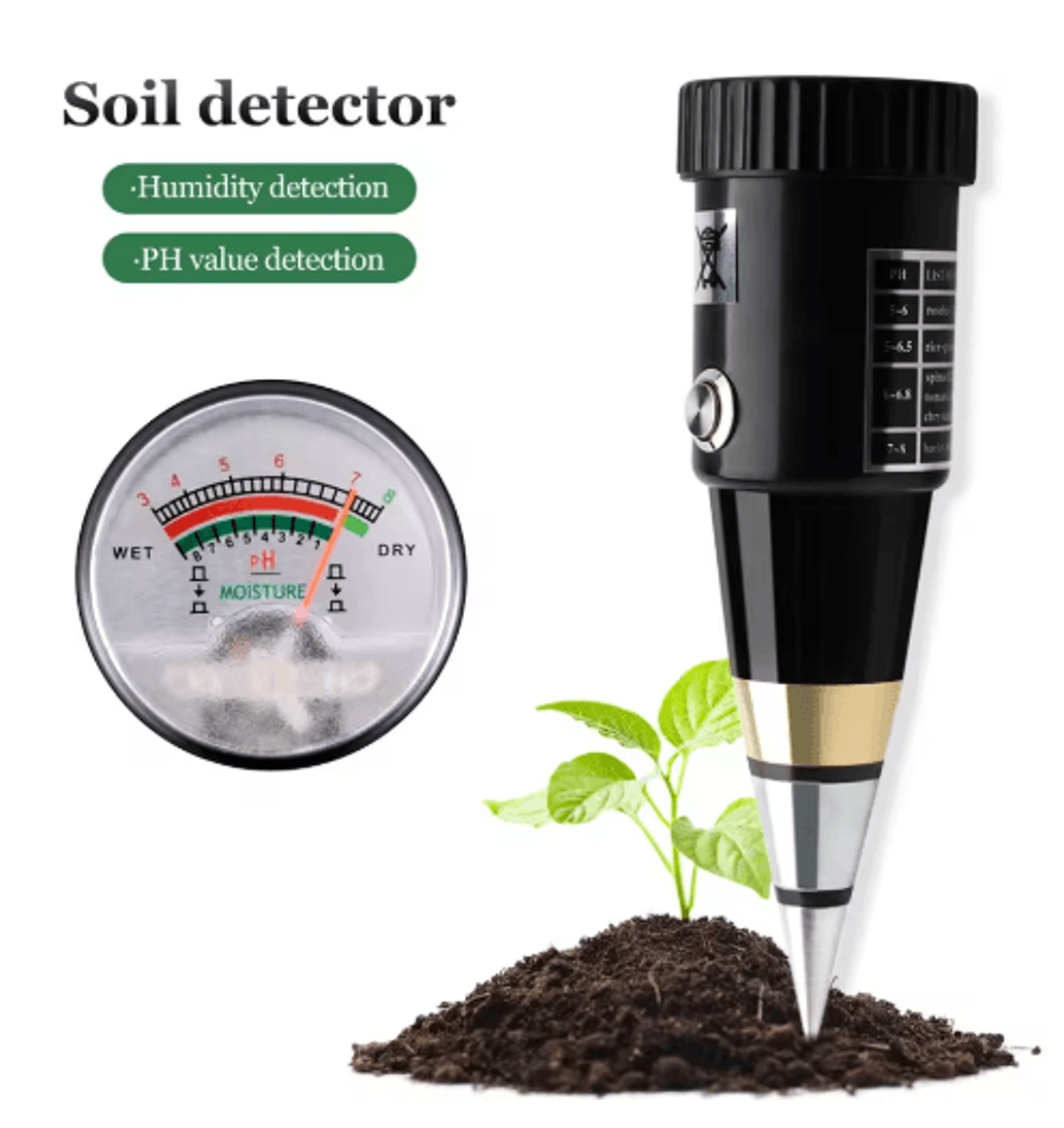 Handheld Soil PH  Moisture Meter  BatteryFree Garden Tester With Metal Probe 0
