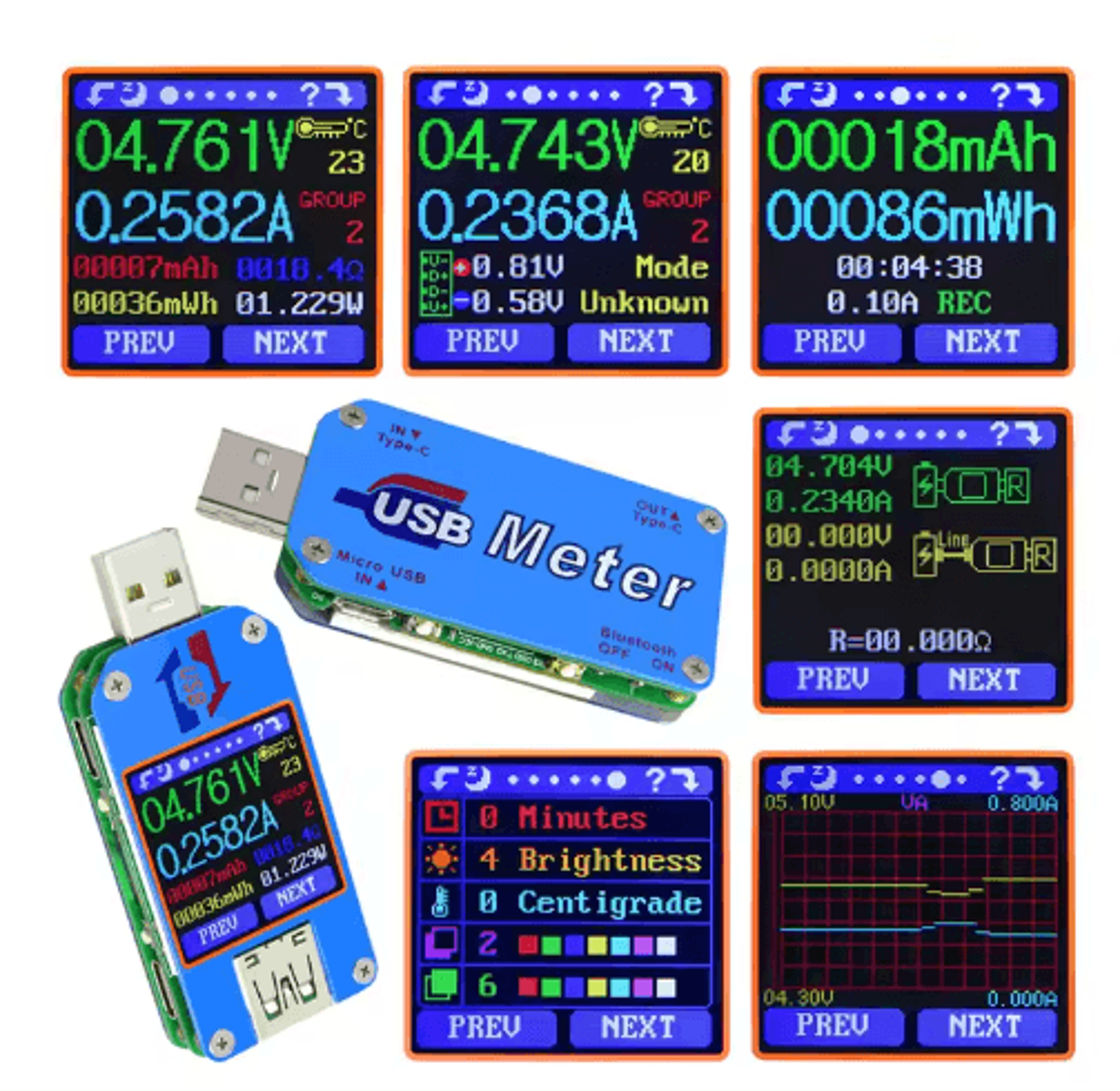 USB Type-C Power Meter – Color LCD Voltmeter & Ammeter Tester – view 11