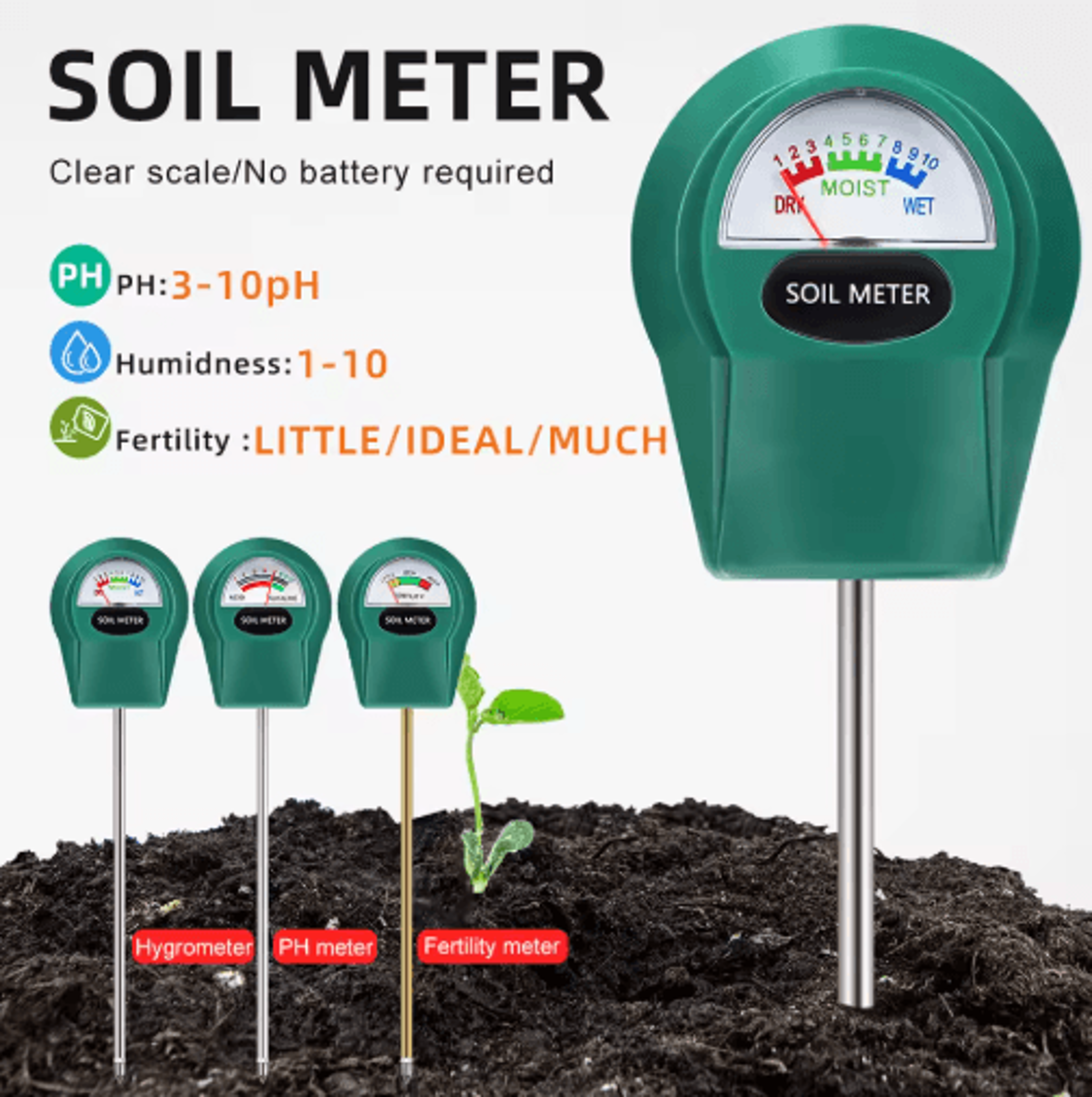 3in1 Soil Tester  Moisture PH  Fertility Meter For Plants 0