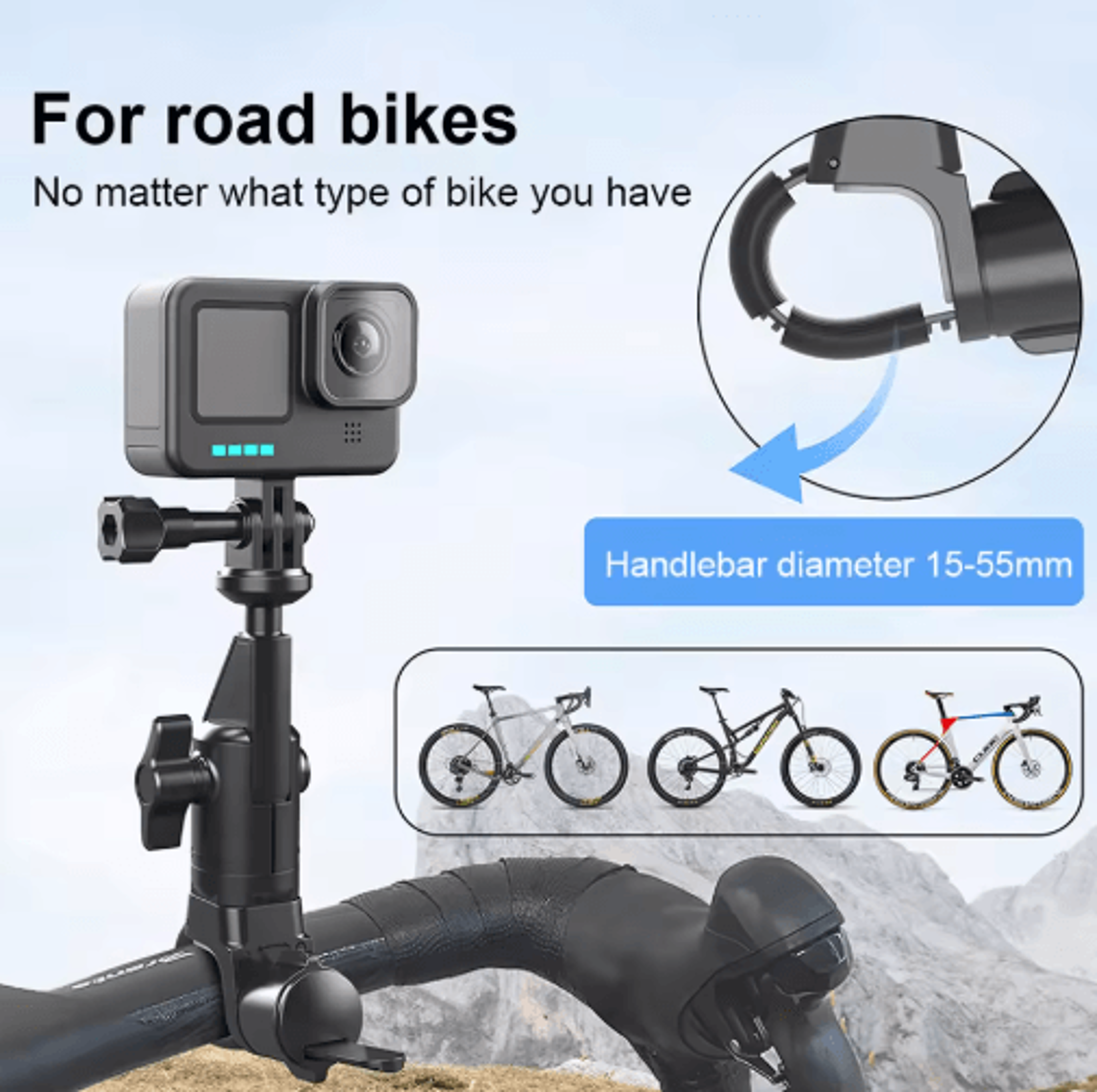 Action Camera Handlebar Mount  Motorcycle  Bicycle Mirror Bracket 5