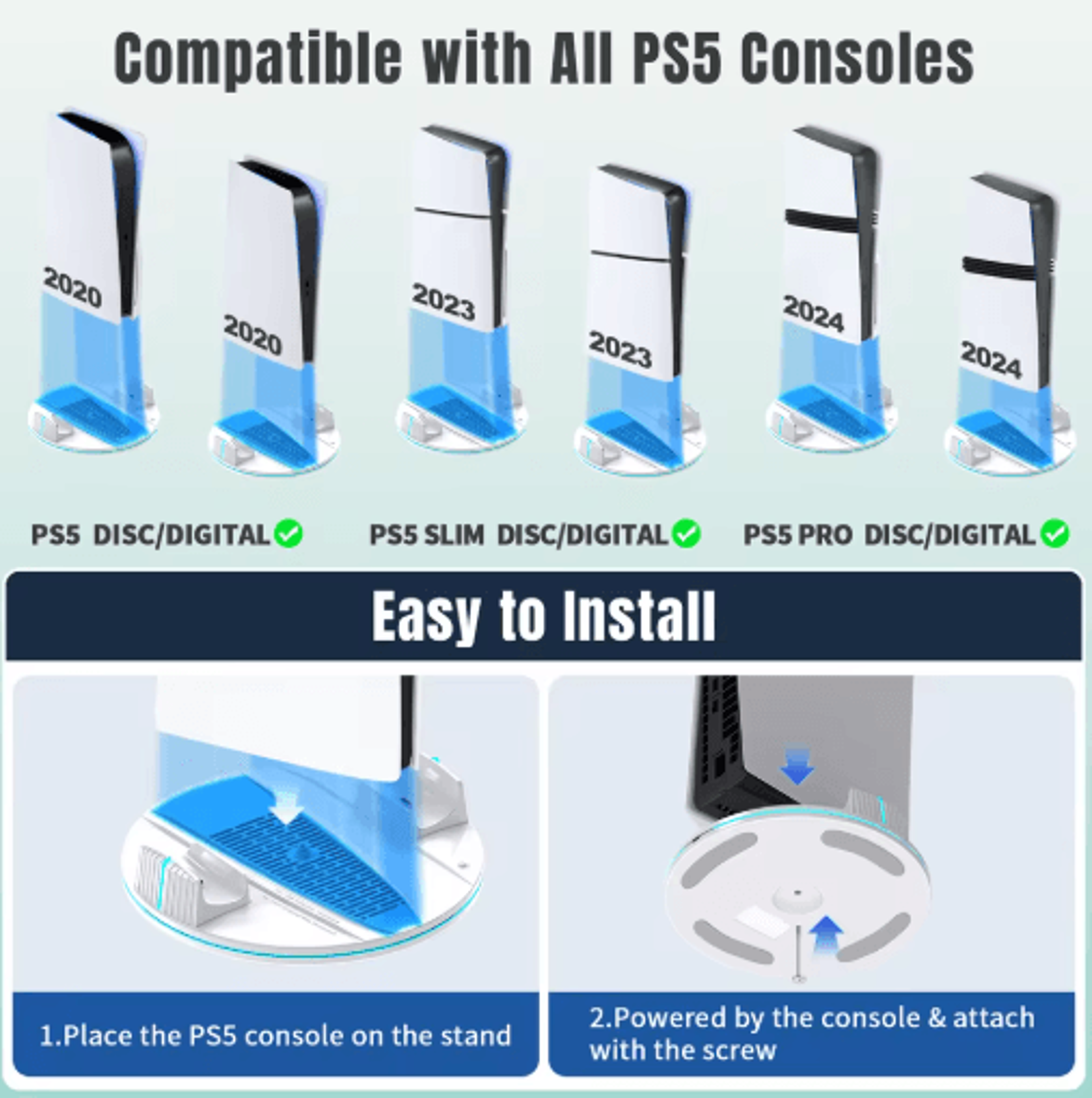 PS5 Cooling  Charging Stand  Dual Controller Dock With RGB  Headphone Hook 7
