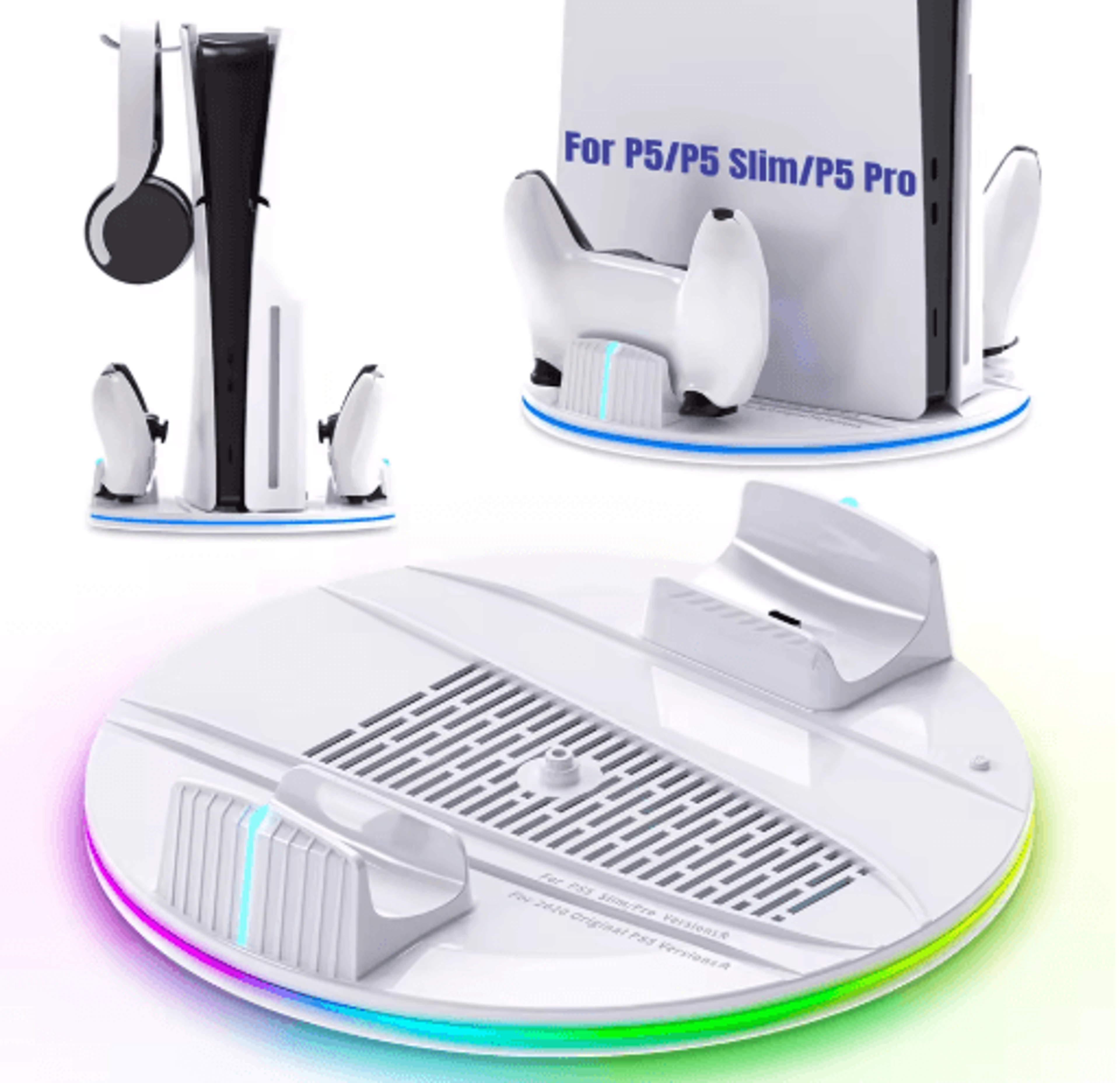 PS5 Cooling  Charging Stand  Dual Controller Dock With RGB  Headphone Hook 0