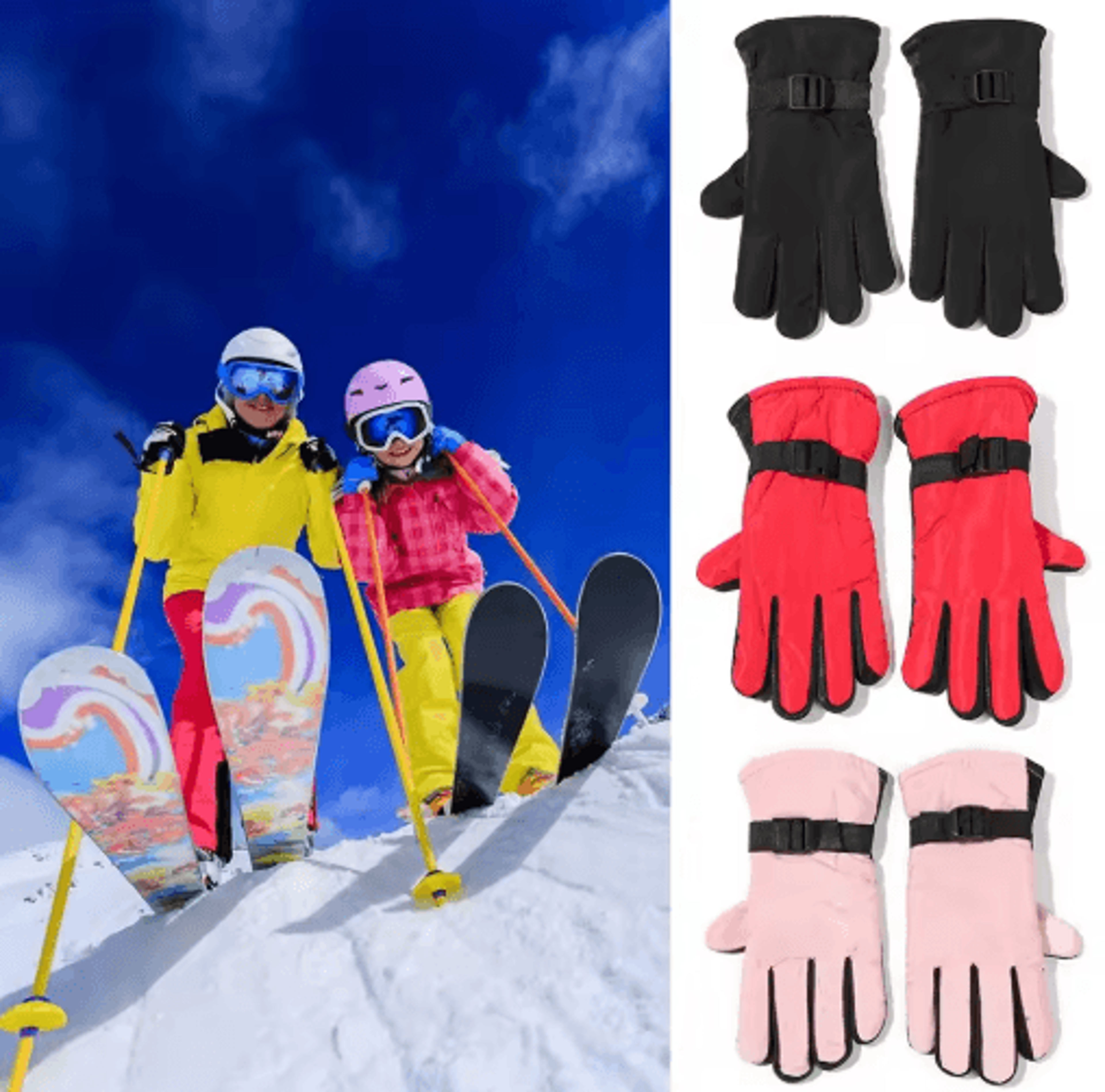 Waterproof Winter Ski Gloves  Warm Snow Mittens For Kids  Adults 0