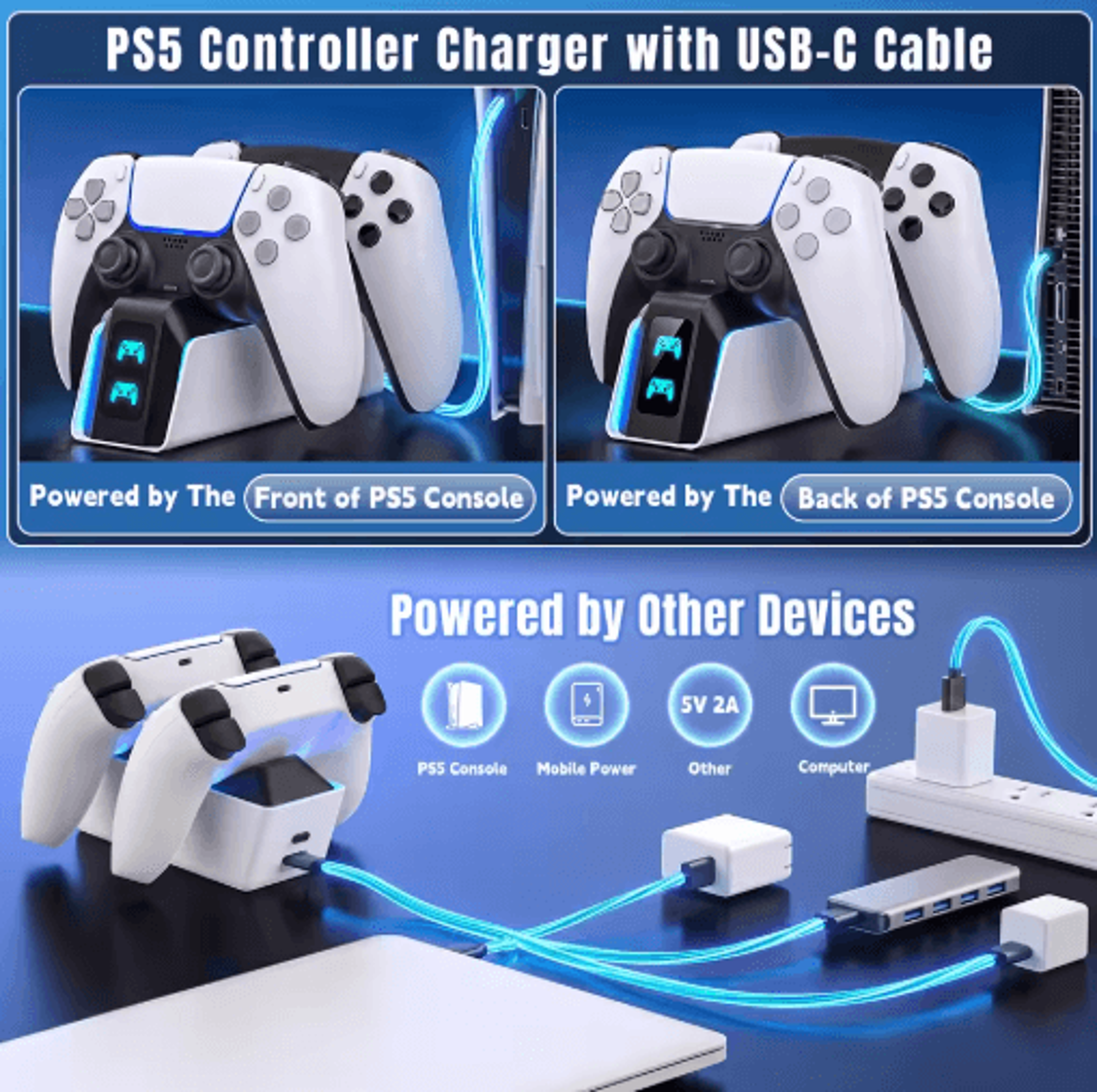 Dual PS5 Controller Charging Dock  2Hour Charger For DualSense  Edge 3