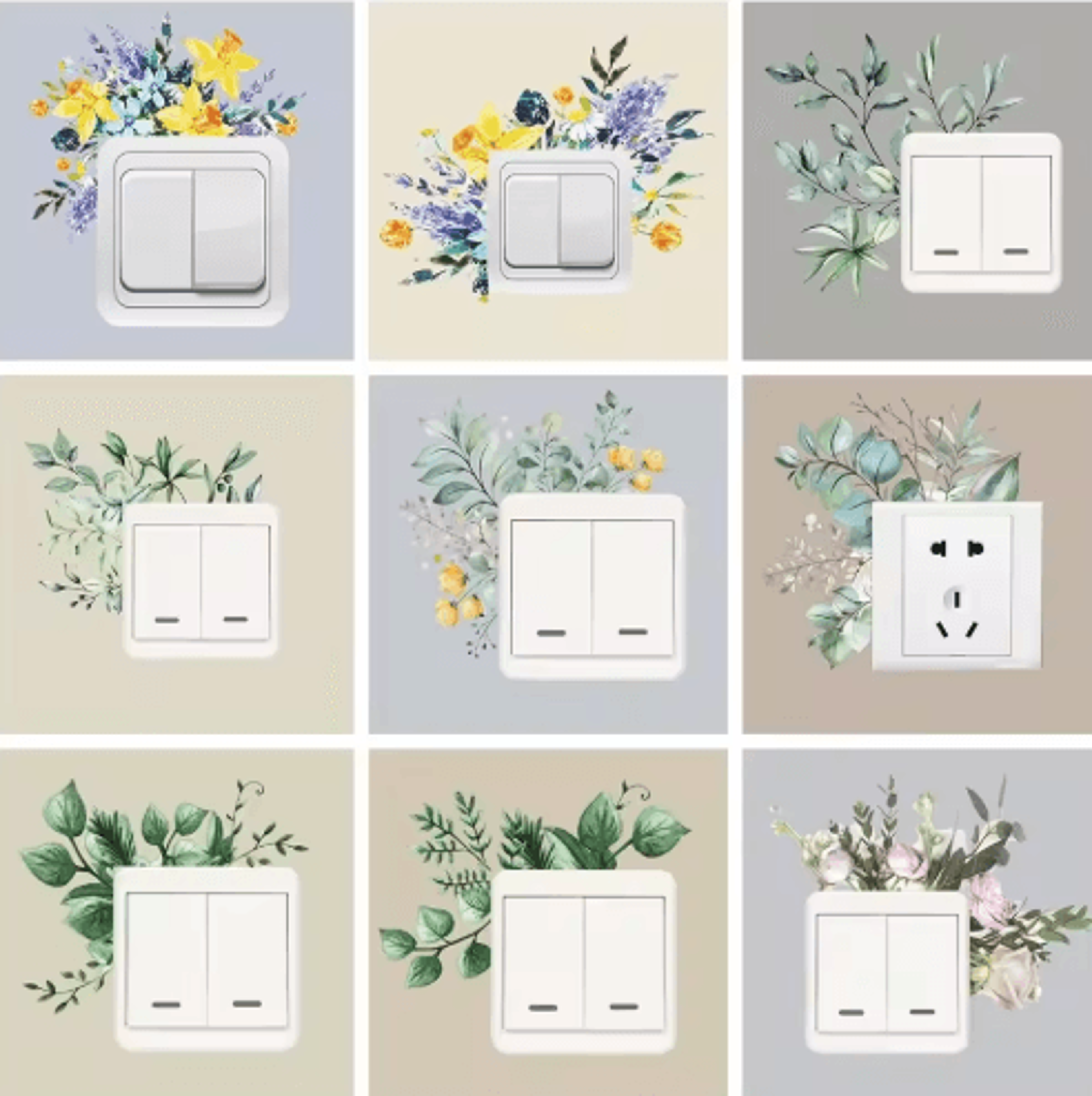 Nordic Floral Wall Decals  Greenery  Flower Switch Stickers 0