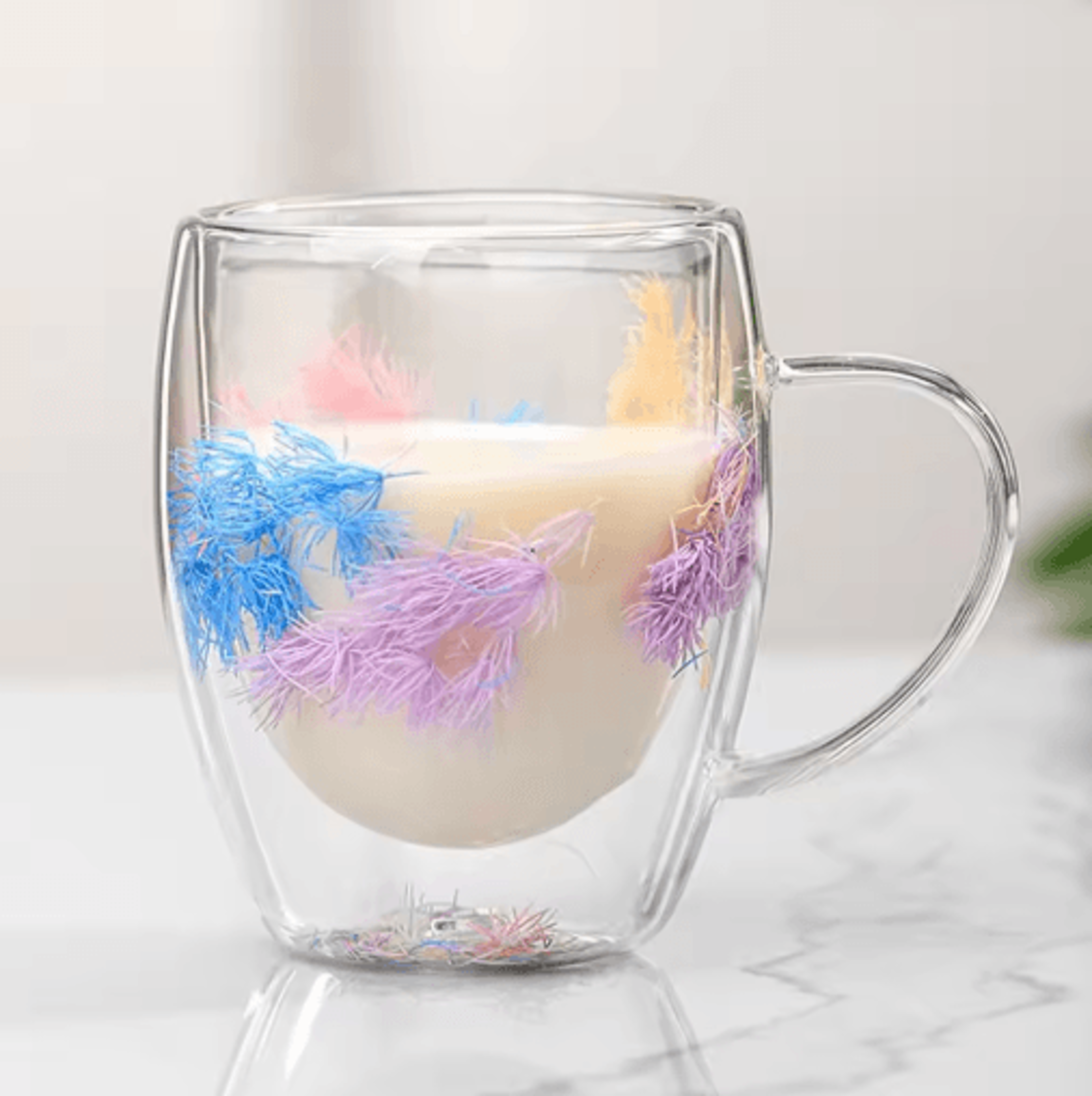 350ml Dried Flower Glass Mug  DoubleWall Coffee Cup With Handle 2