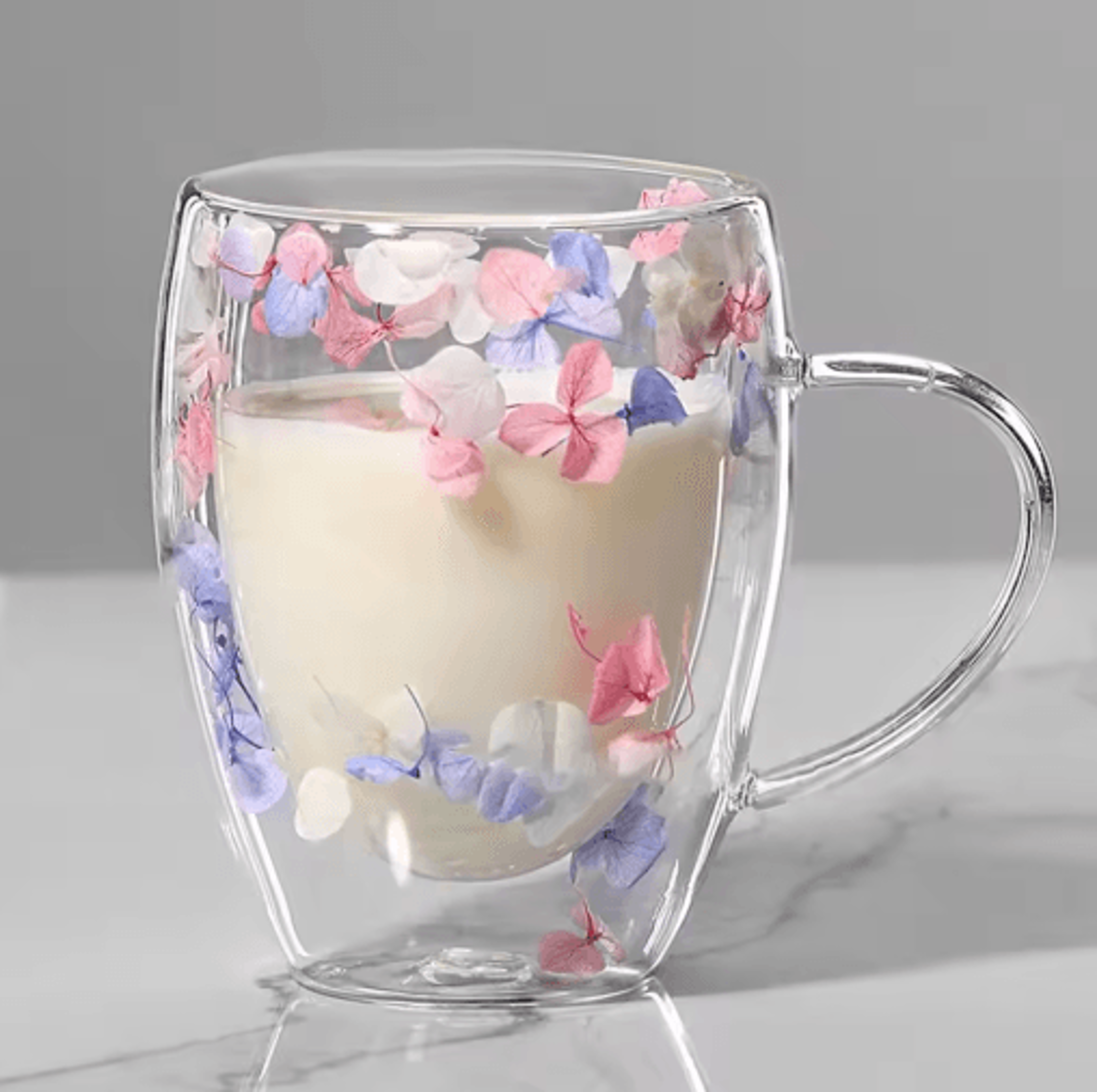 350ml Dried Flower Glass Mug  DoubleWall Coffee Cup With Handle 6