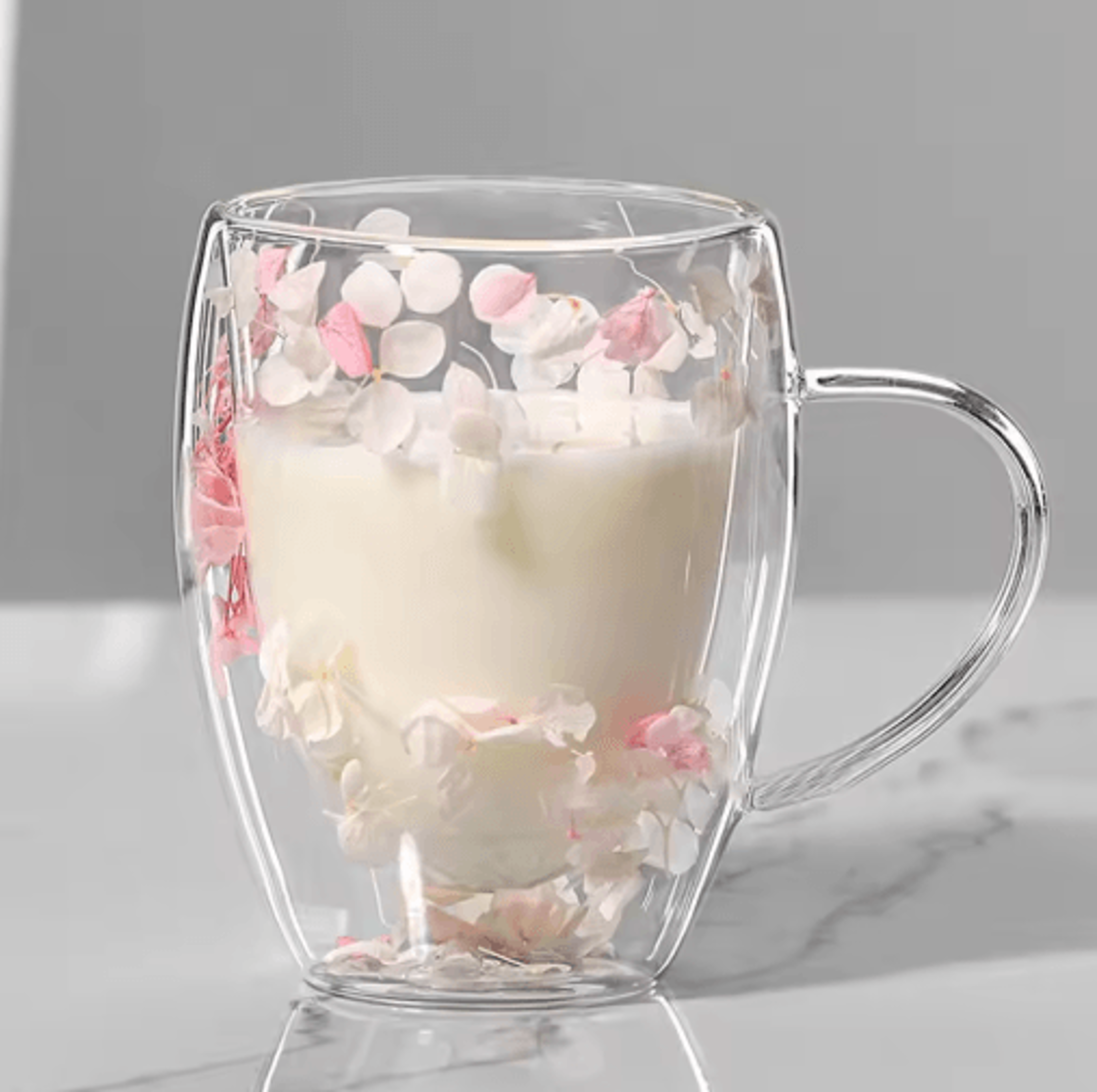 350ml Dried Flower Glass Mug  DoubleWall Coffee Cup With Handle 7