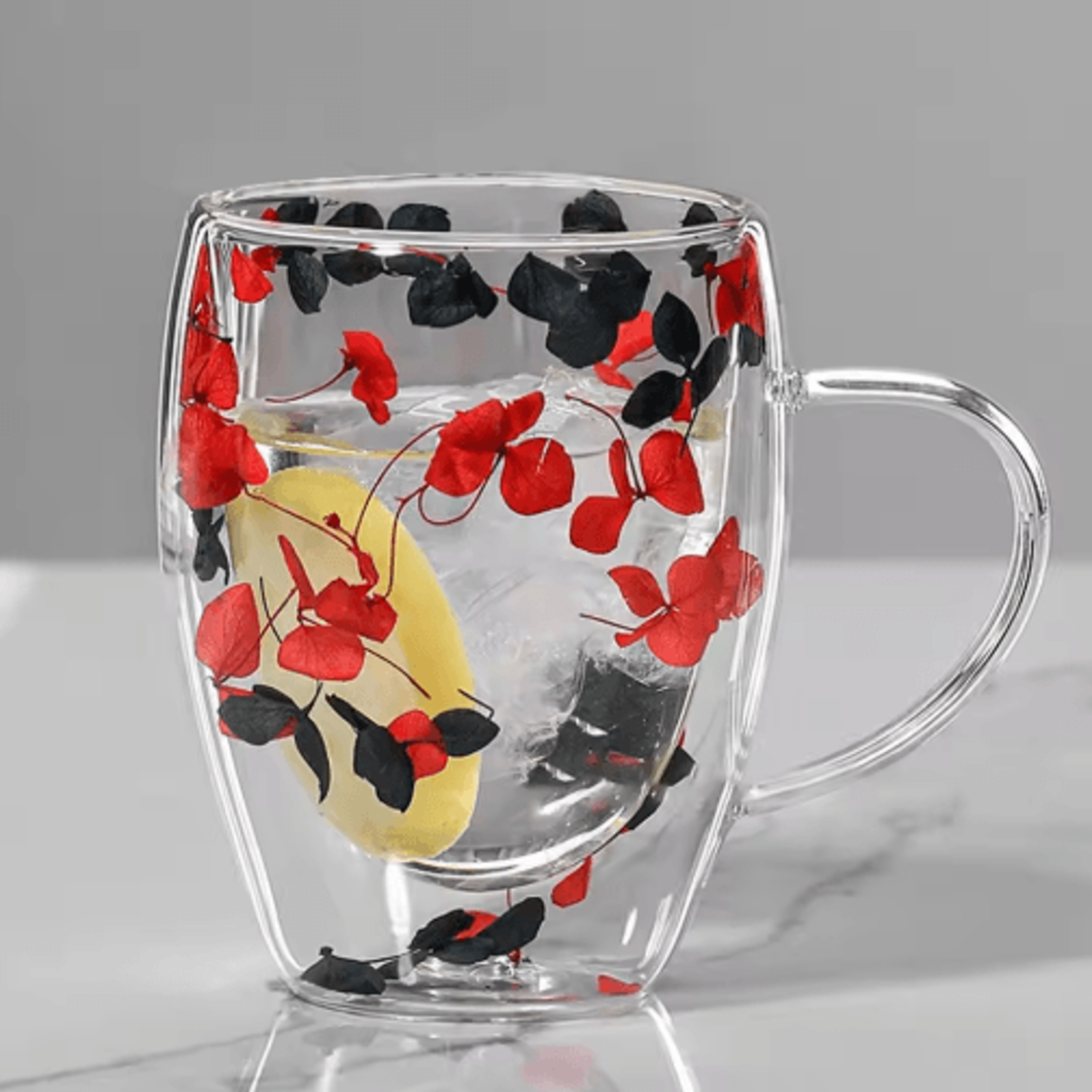 350ml Dried Flower Glass Mug  DoubleWall Coffee Cup With Handle 1