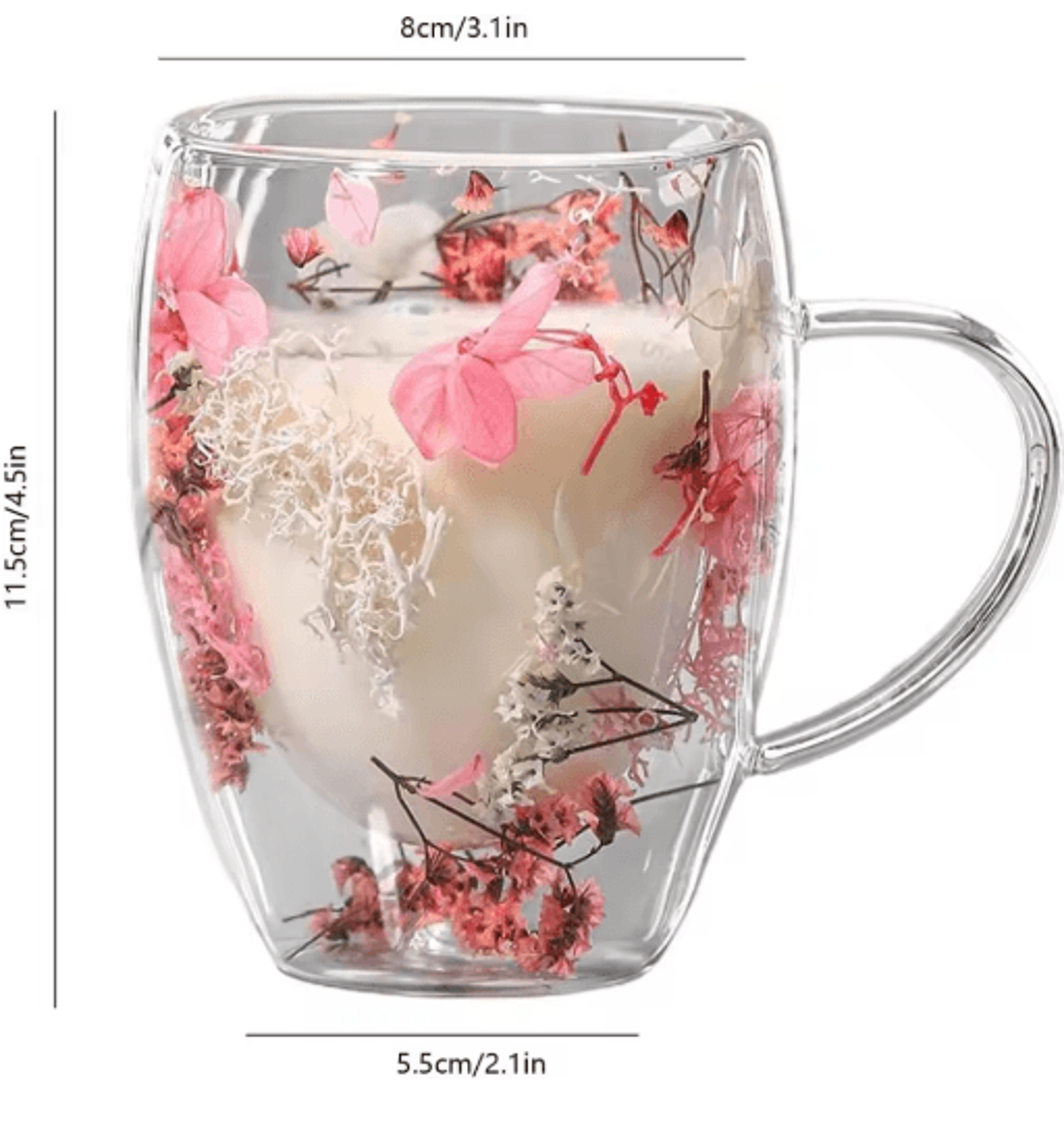 350ml Dried Flower Glass Mug  DoubleWall Coffee Cup With Handle 11