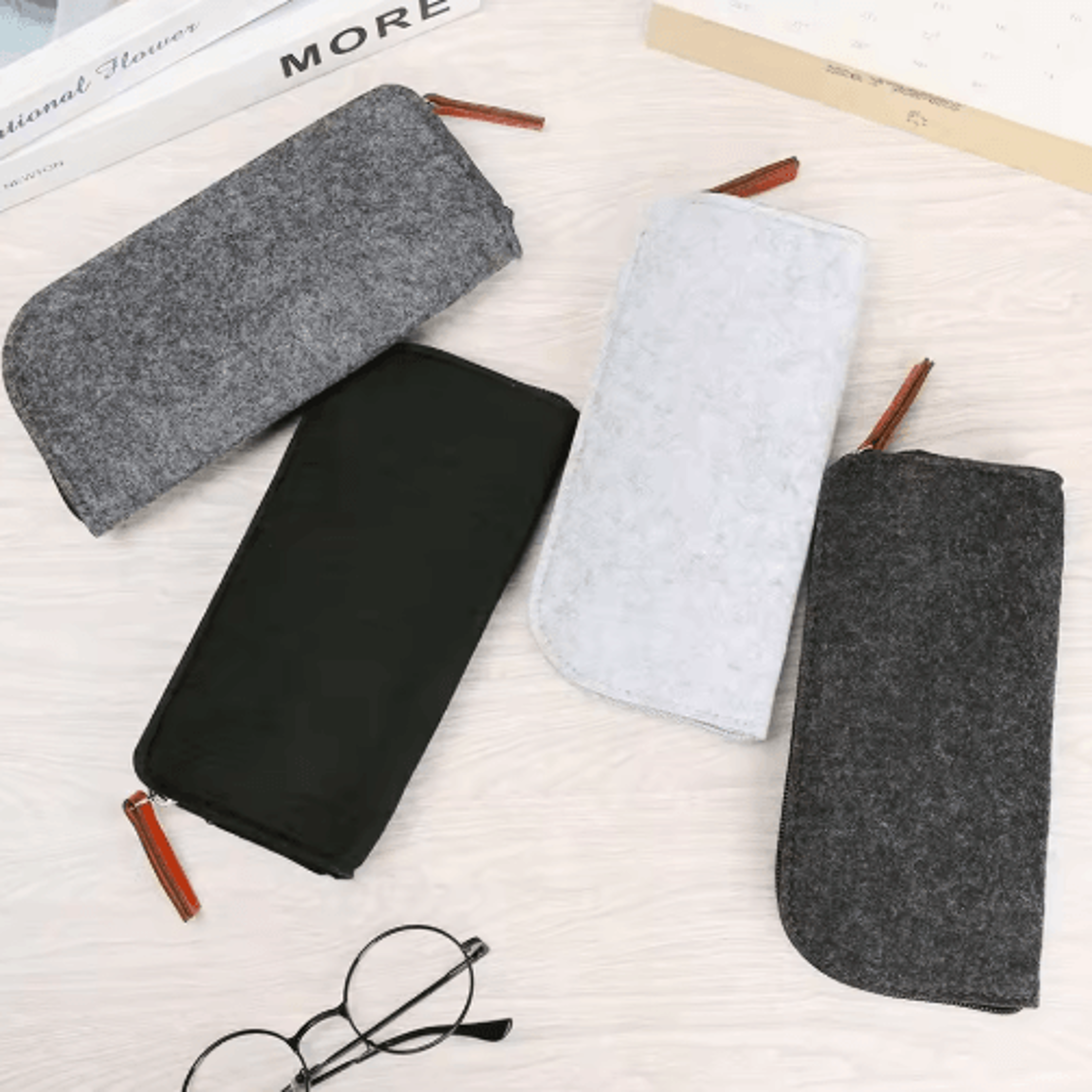 Wool Felt Glasses Case  Soft Zipper Eyewear Pouch 0