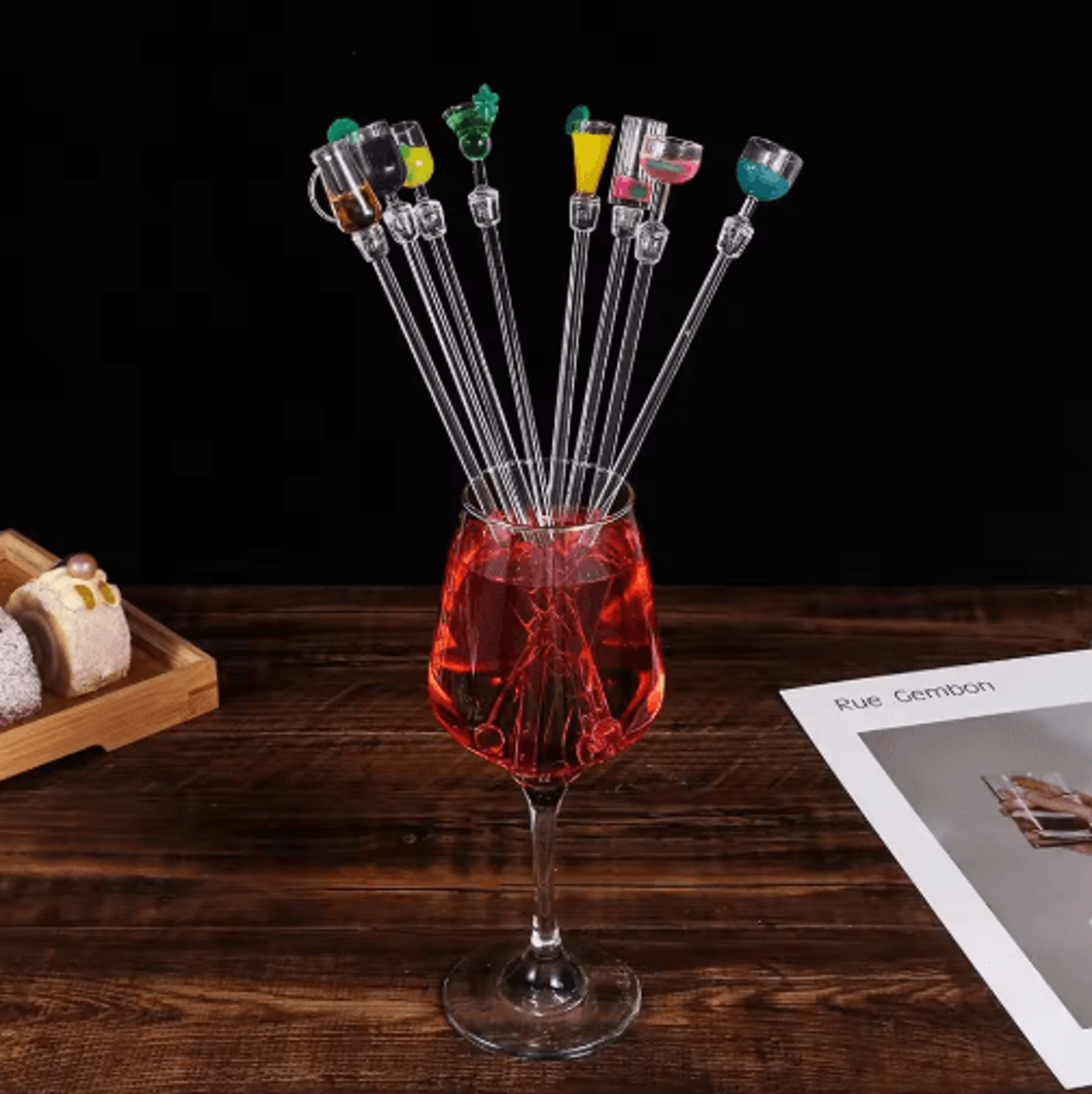 10PCS Acrylic Drink Stirrers  Cocktail Swizzle Stick Set 8