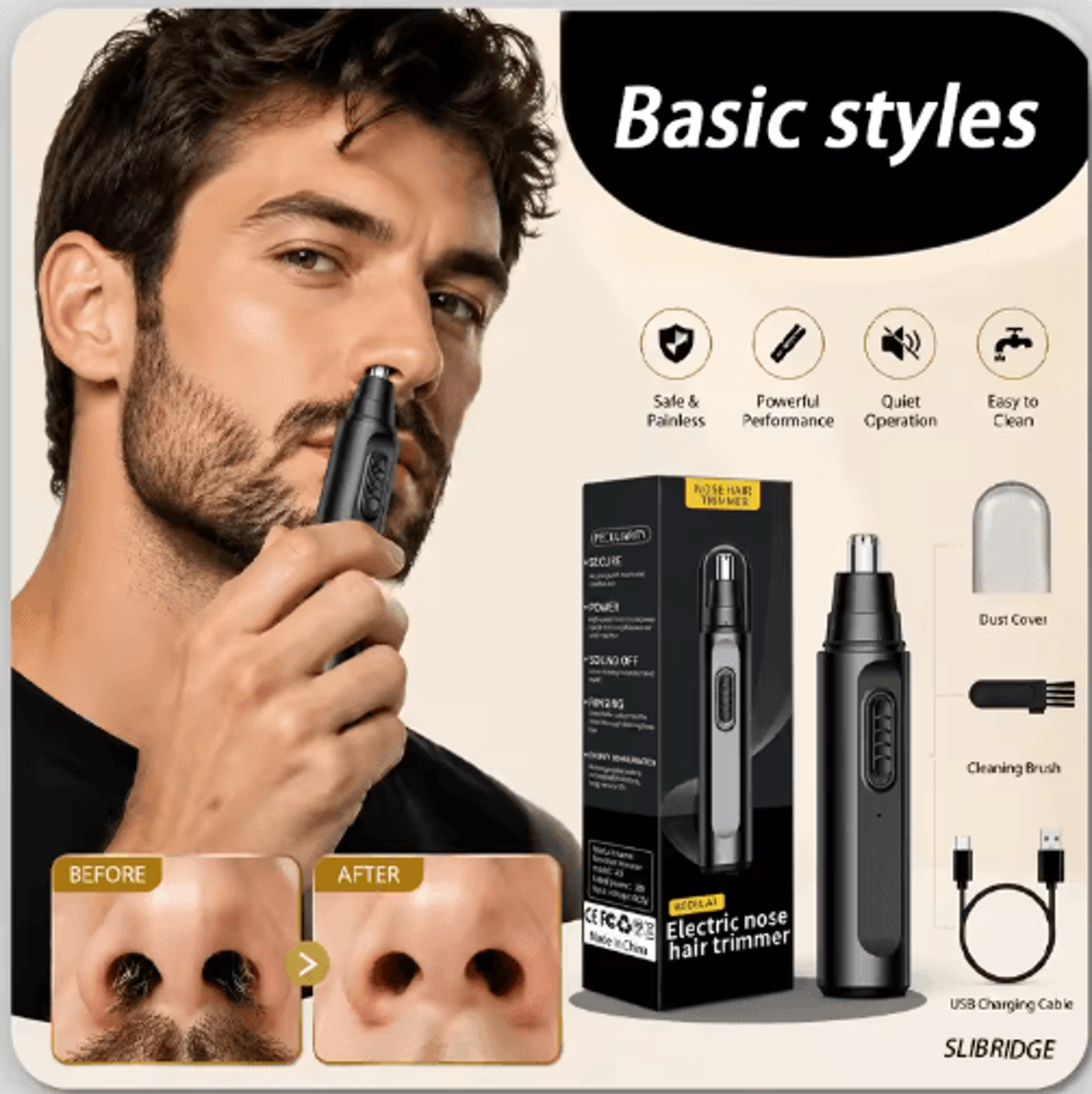 USBC Rechargeable Nose Hair Trimmer  Stainless Steel Grooming Tool 3