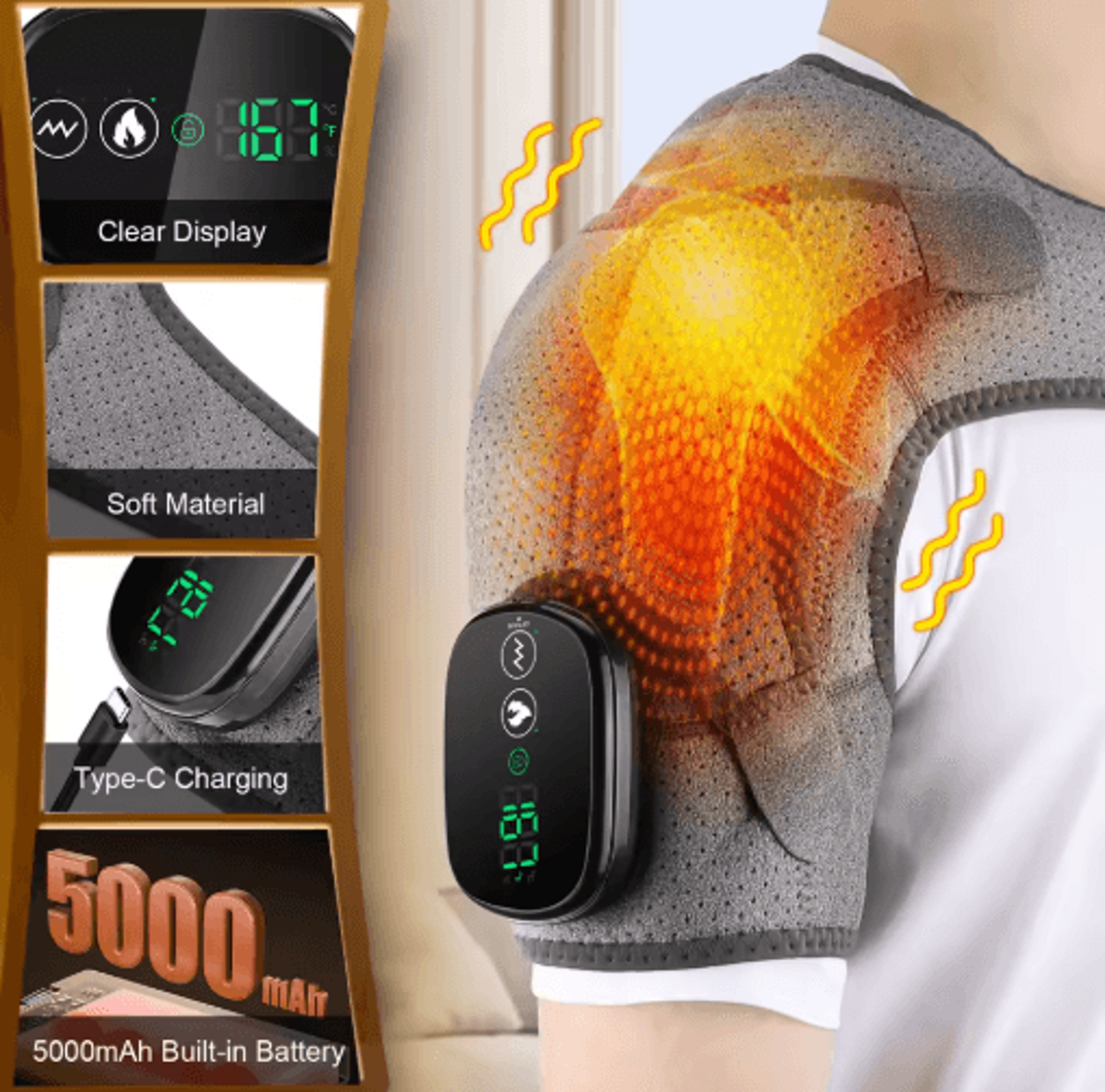 2in1 Heated Shoulder Massager  3Mode Vibration Hot Compress Wrap 0