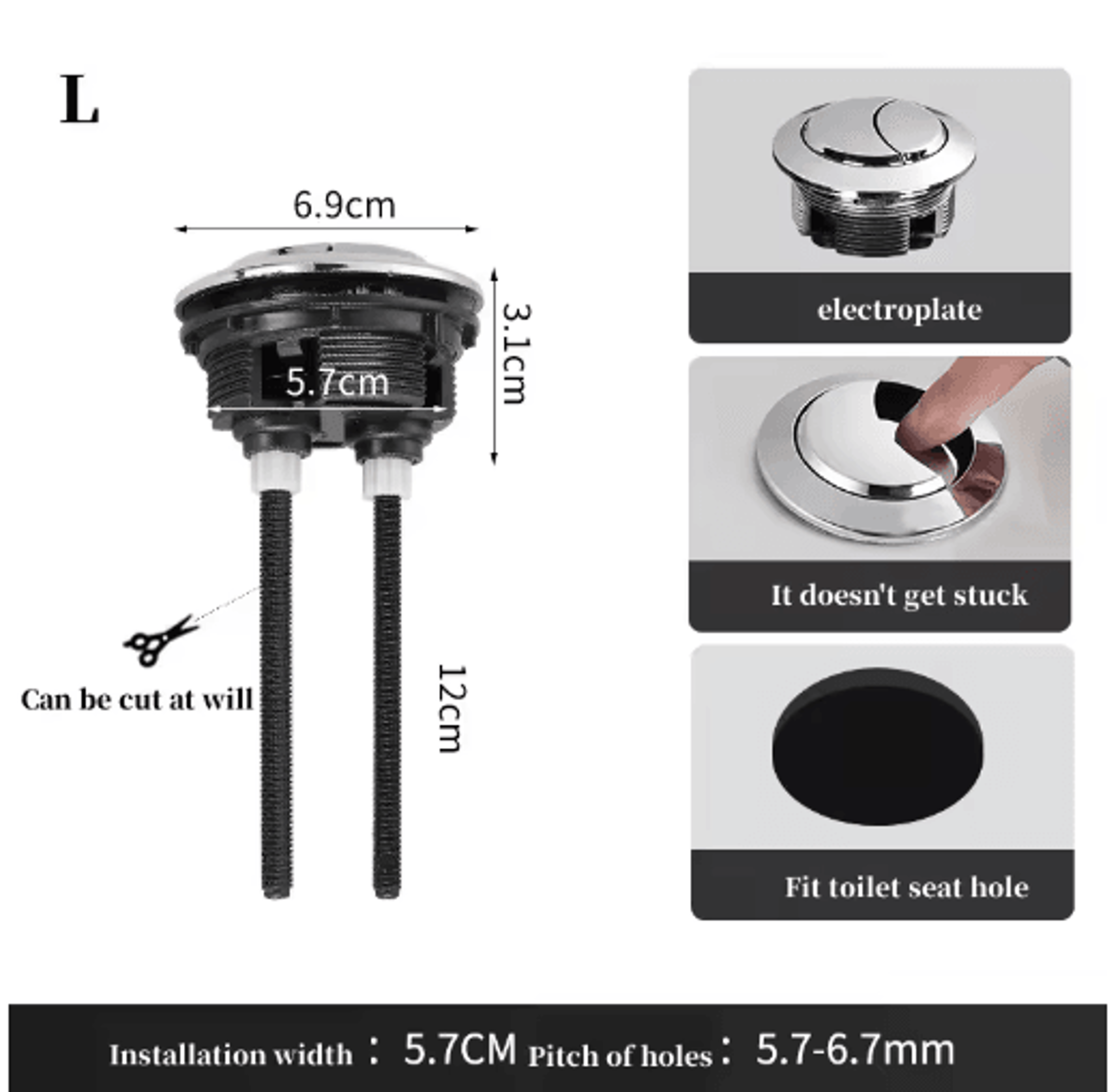Universal Dual Flush Toilet Button  Round Water Tank Push Valve 3