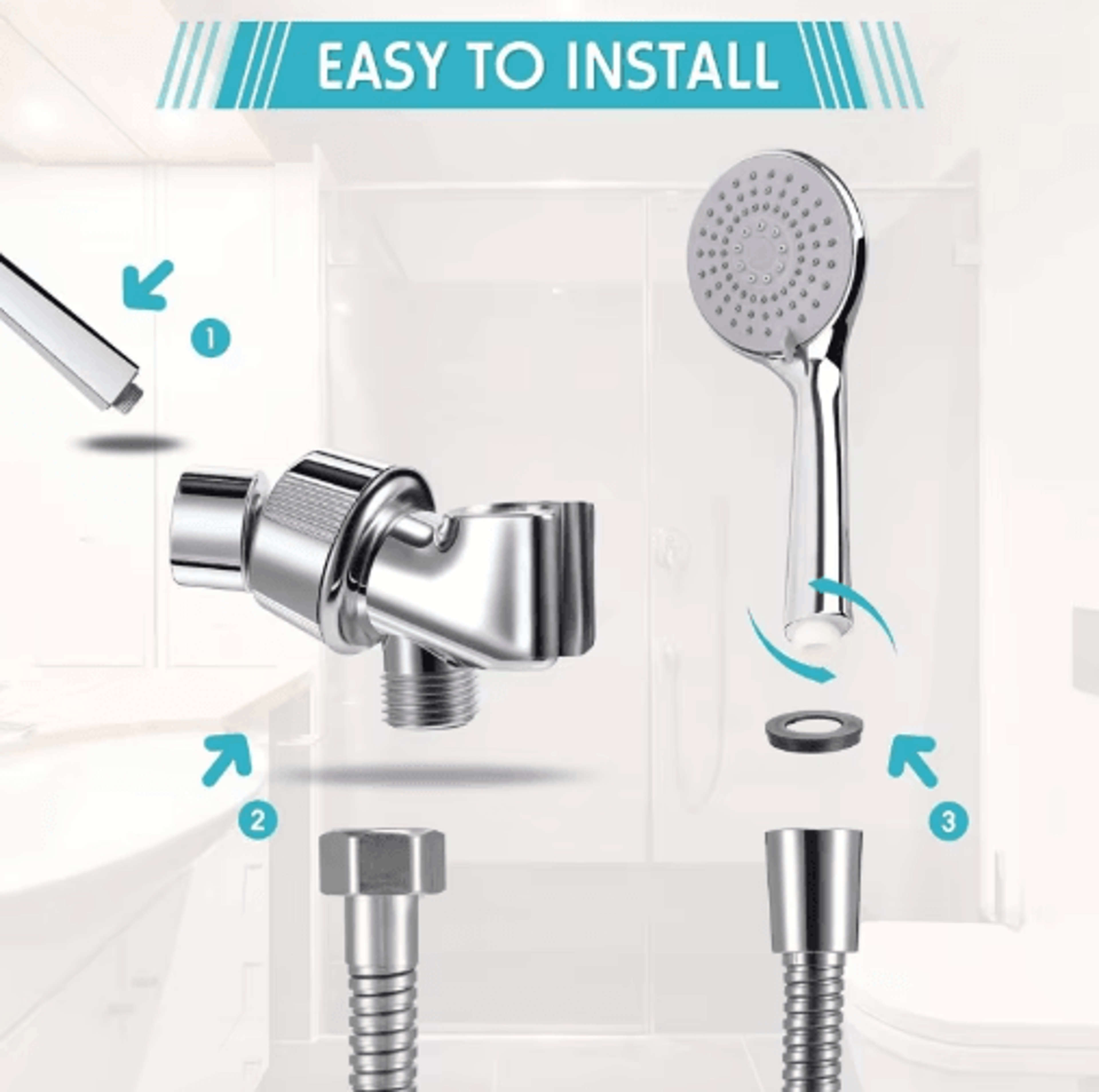 G12 ThreeWay Handheld Shower Holder  Adjustable Swivel Diverter Bracket 4