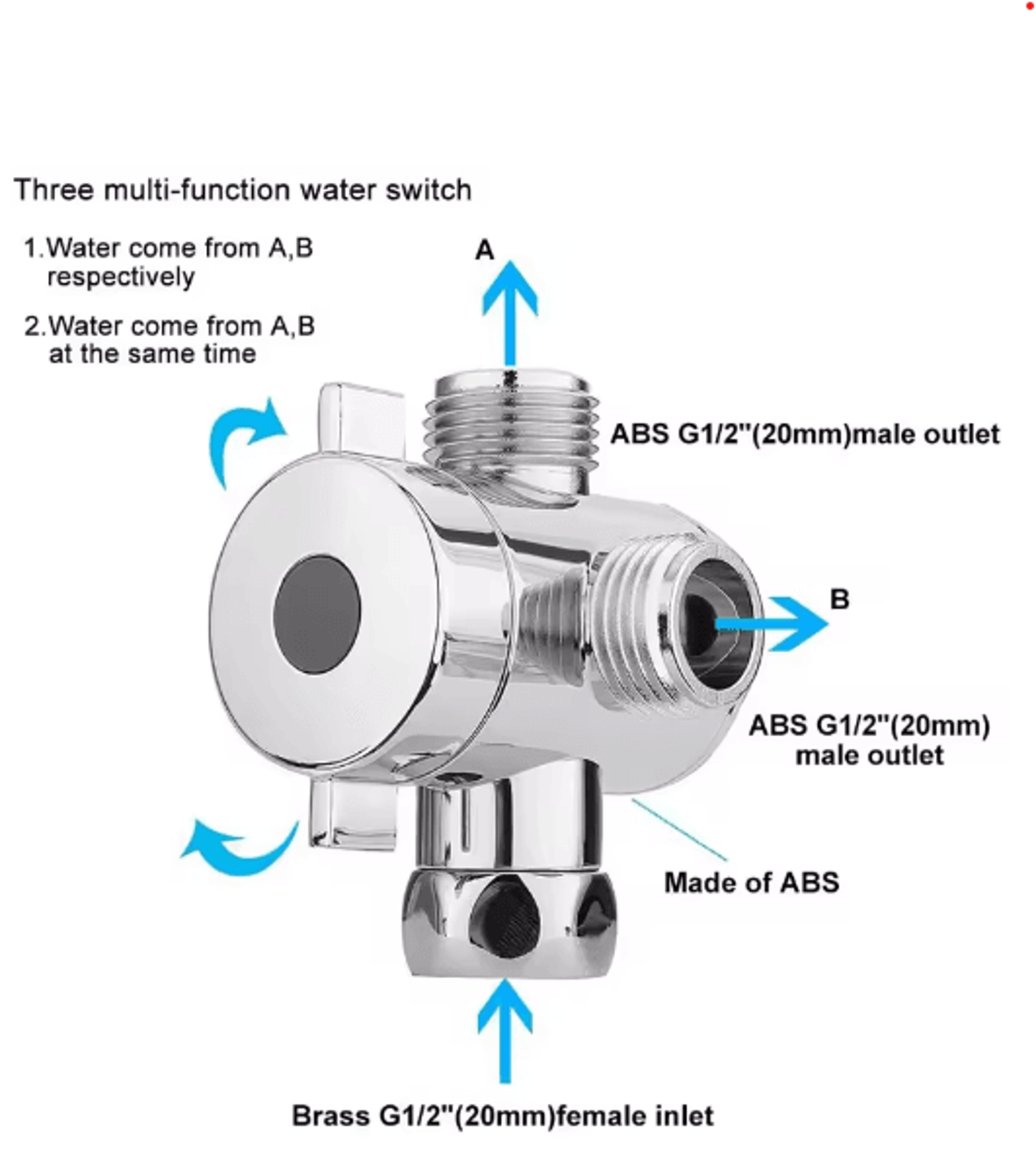 ABS 3Way Shower Diverter Valve  12 Inch Adjustable Water Separator 4