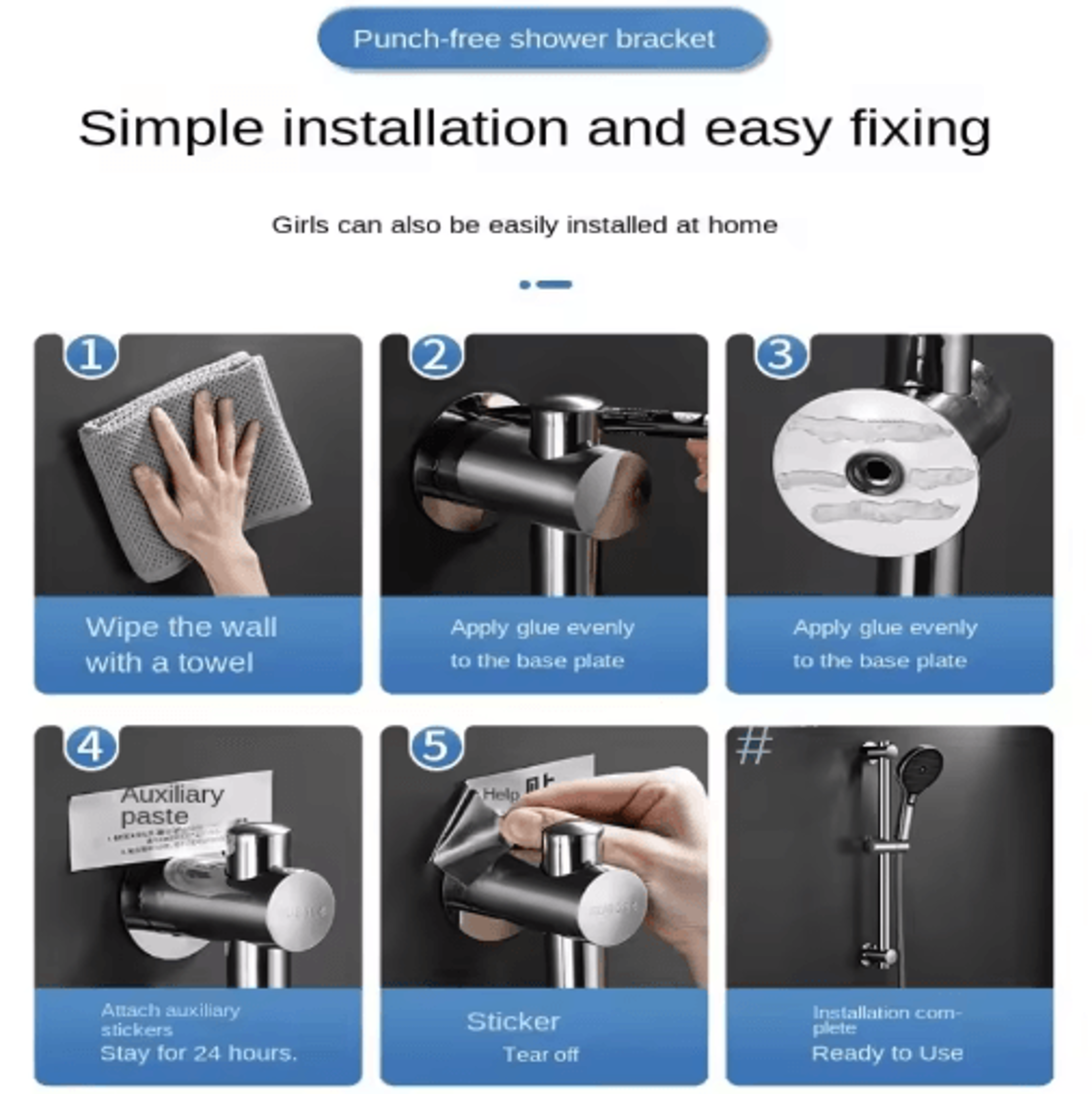 Adjustable Shower Slide Bar  WallMounted Hand Shower Rail Holder 5
