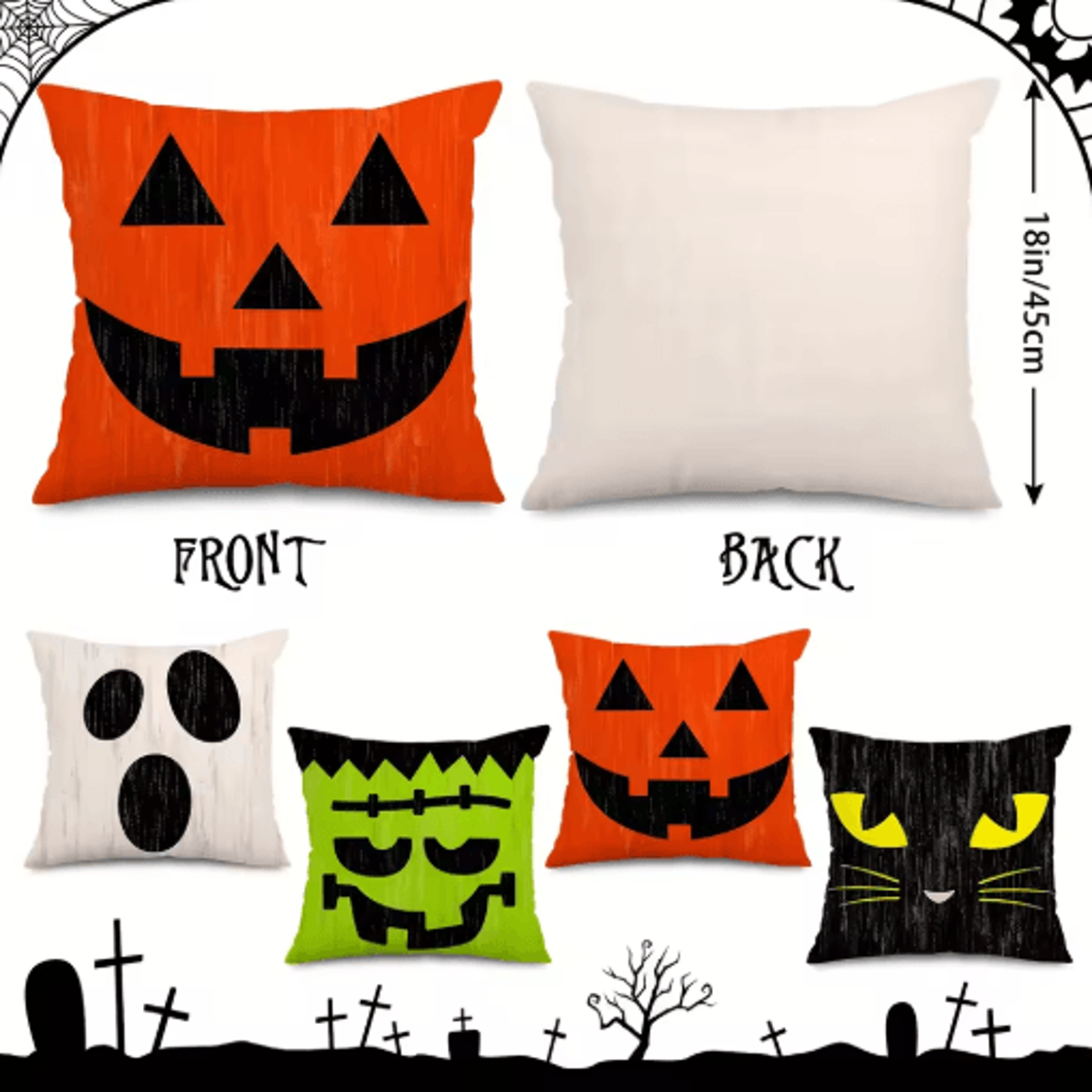 4PCS Halloween Pillow Covers  Pumpkin Cat  Ghost Cushion Decor 17