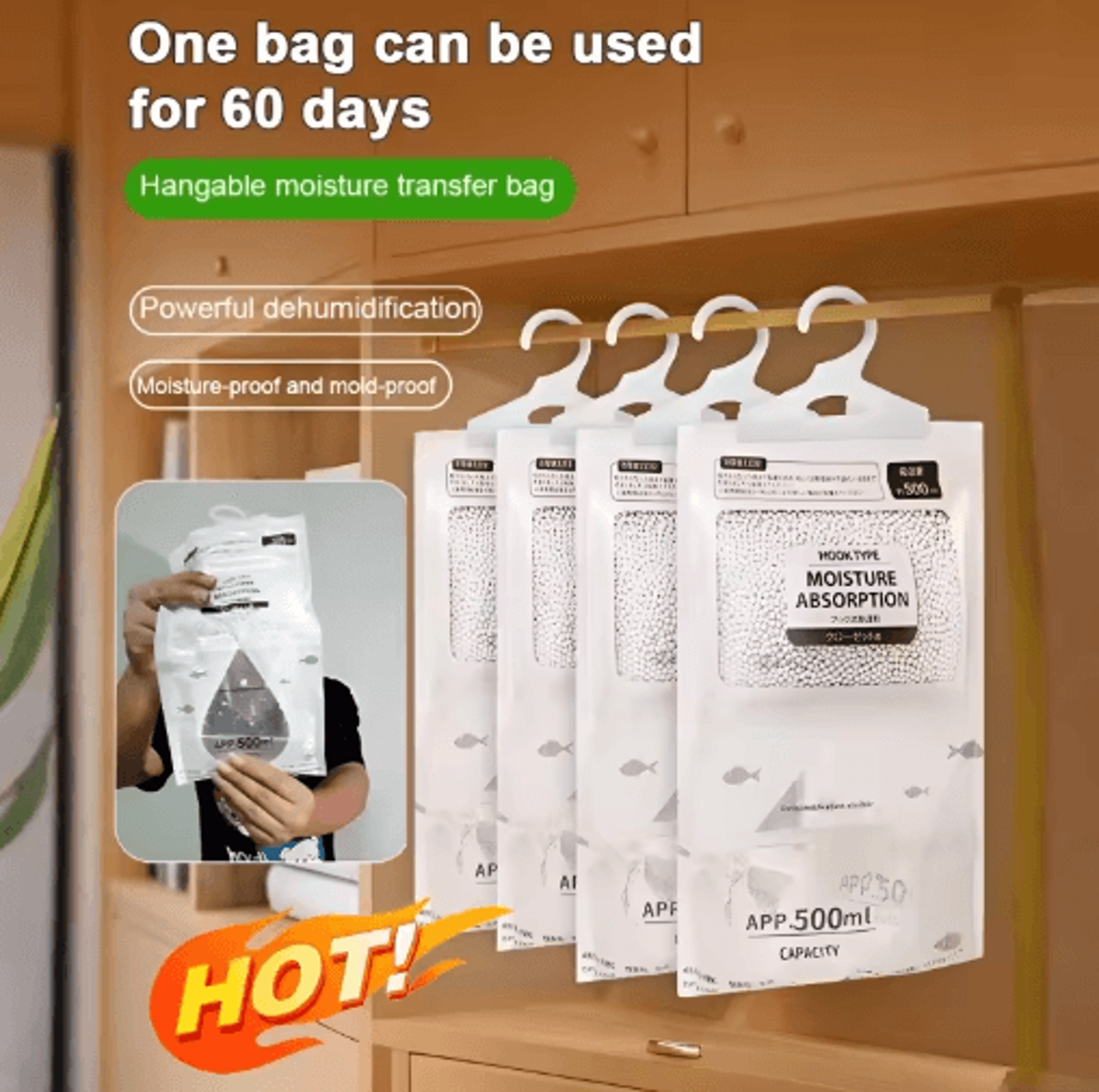 Hanging Dehumidifier Bag  Moisture Absorber For Closets  Bathrooms 0