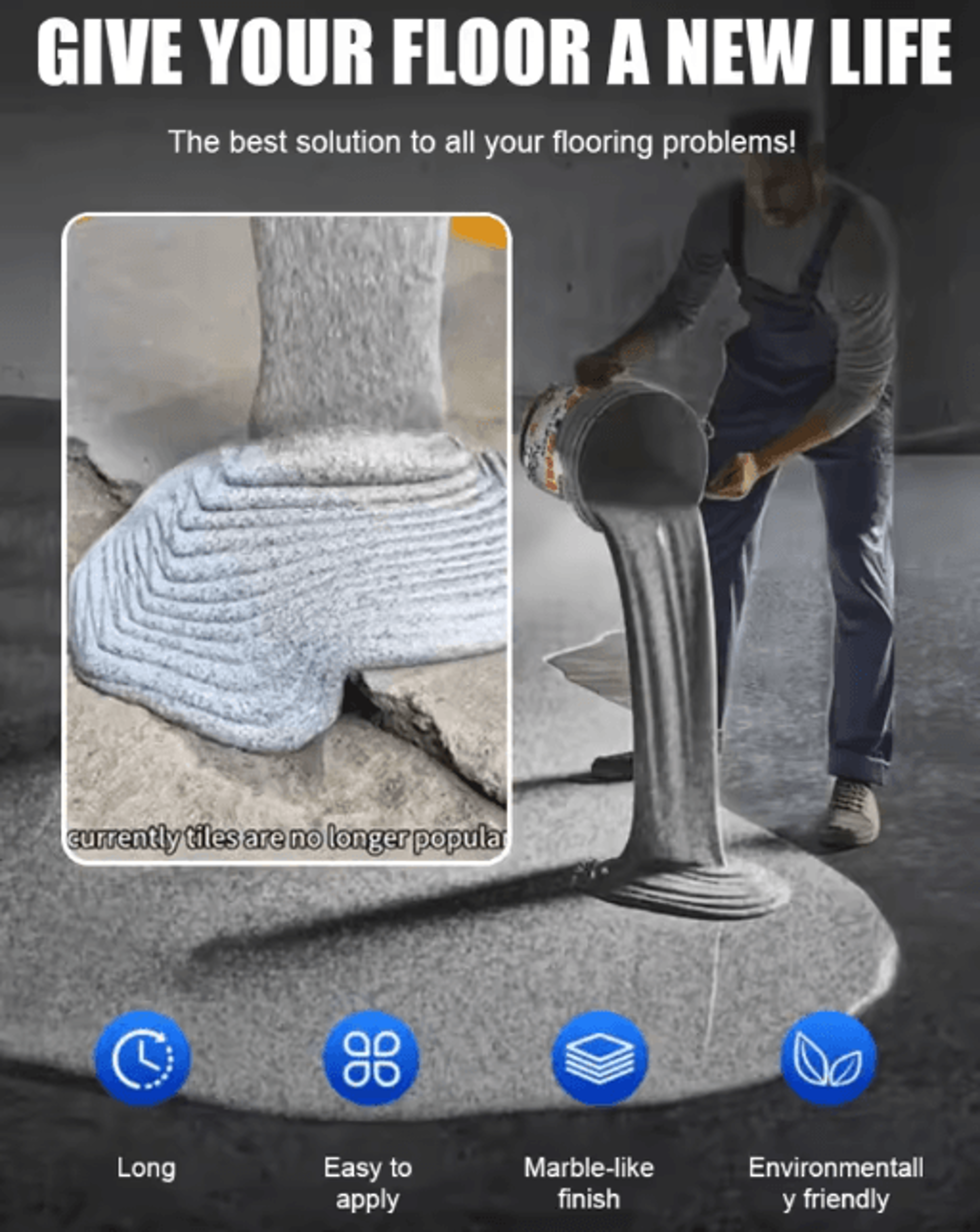 500g SelfLeveling Epoxy Floor Paint  Marble Effect Waterproof Coating 16