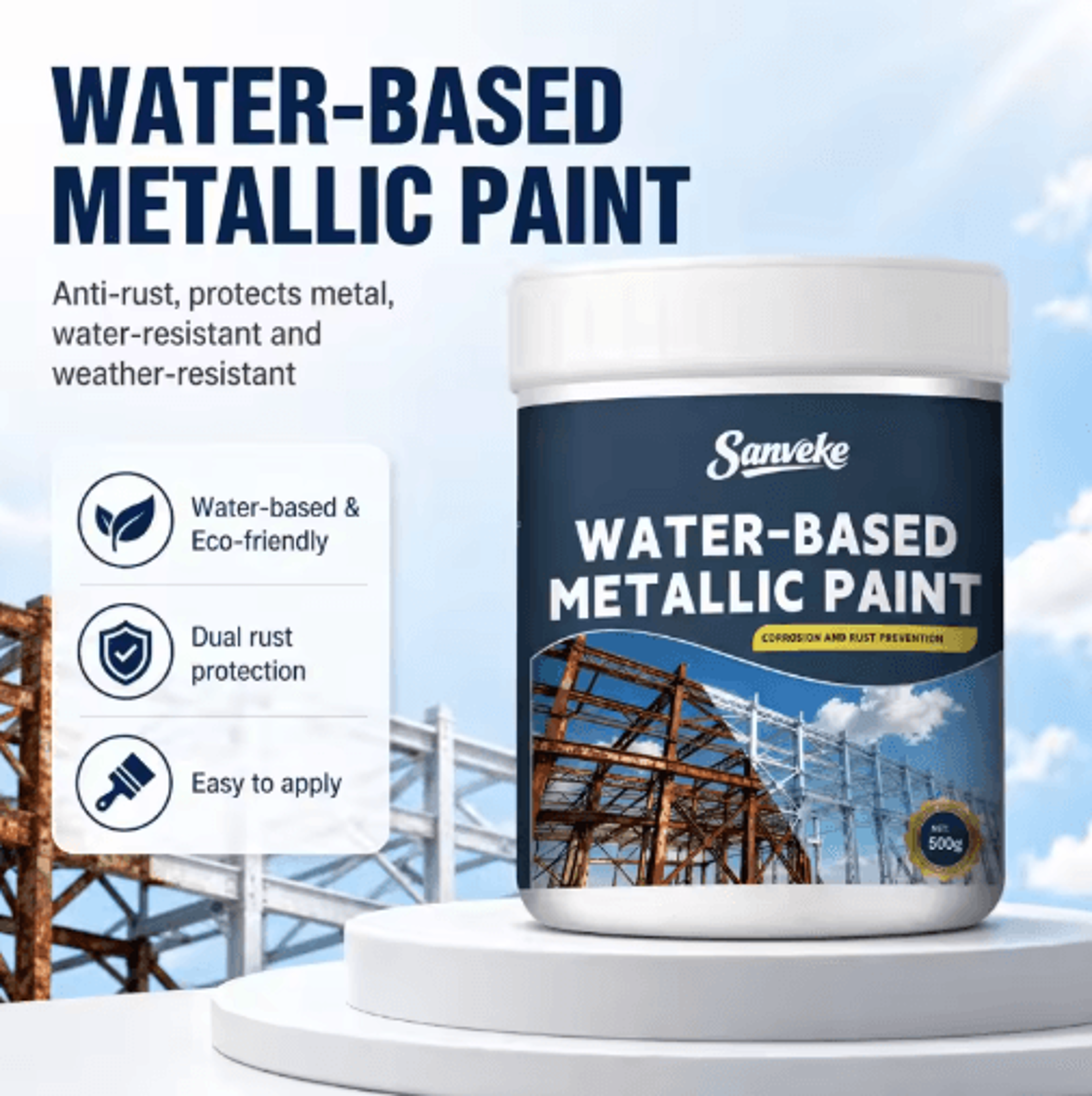 WaterBased Silver Metallic Paint  FastDrying AntiRust Metal Coating 0