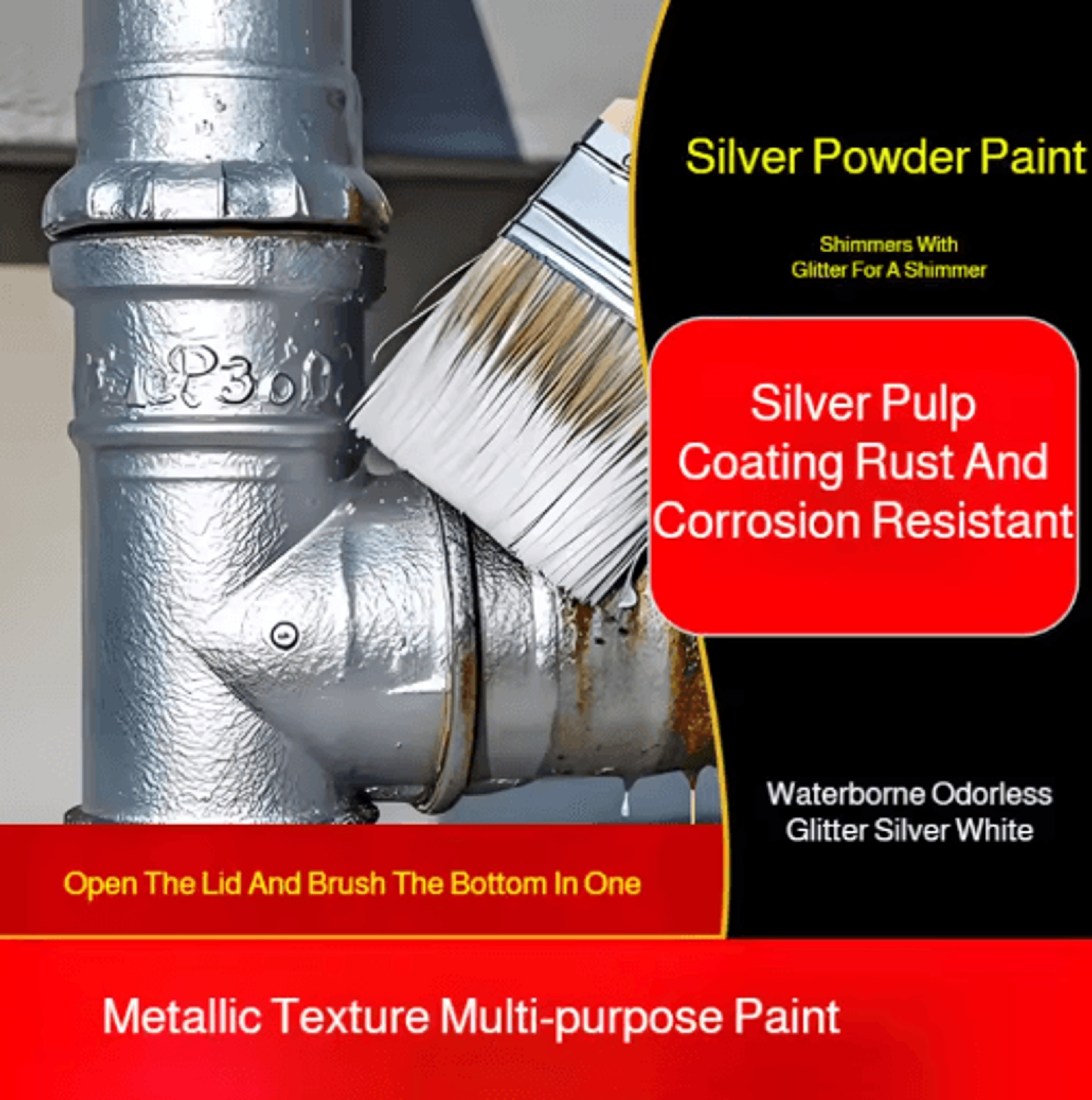 WaterBased Silver Metallic Paint  FastDrying AntiRust Metal Coating 8