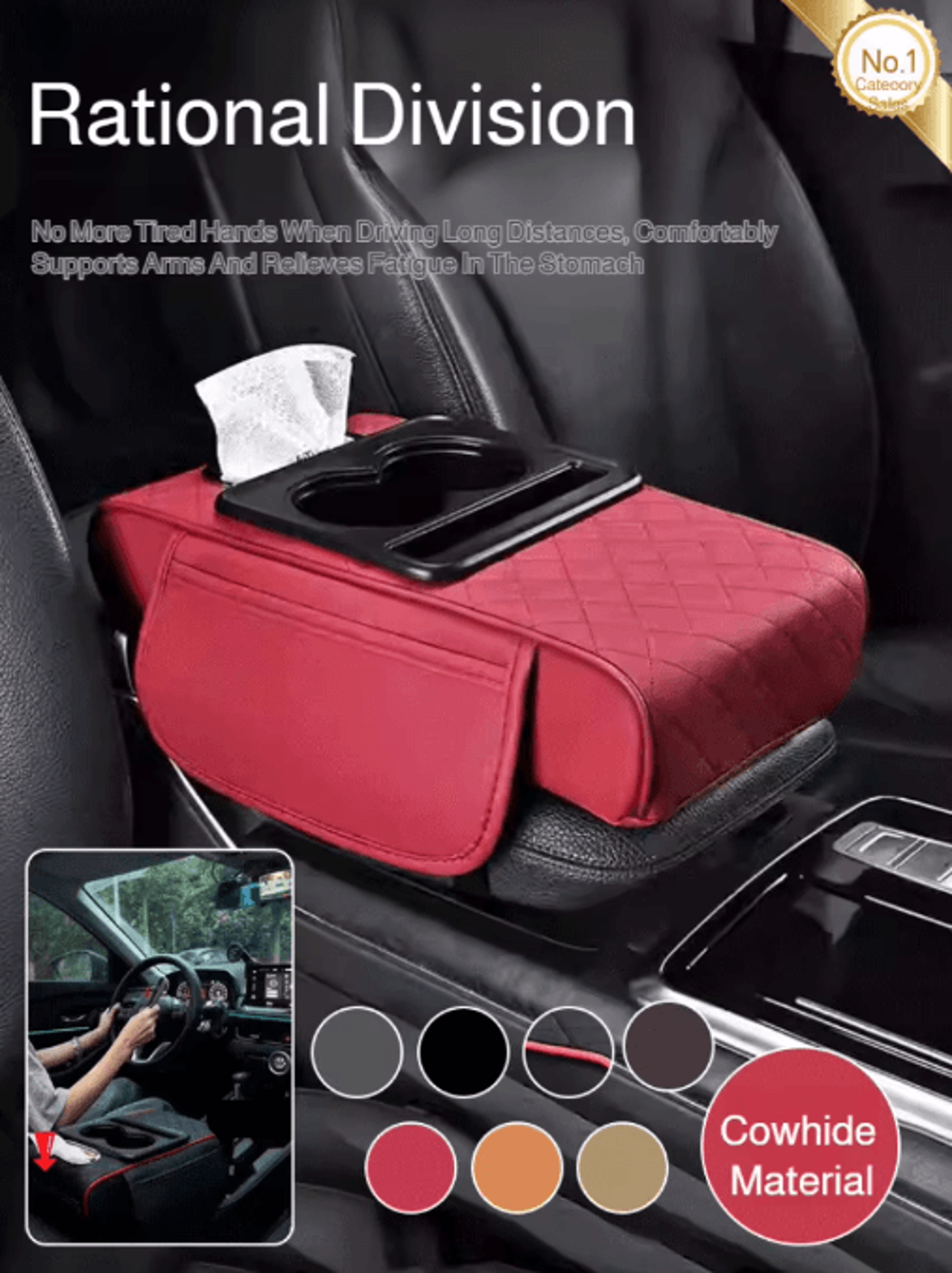 5in1 Car Armrest Cushion With Cup Holder And Storage Organizer 0