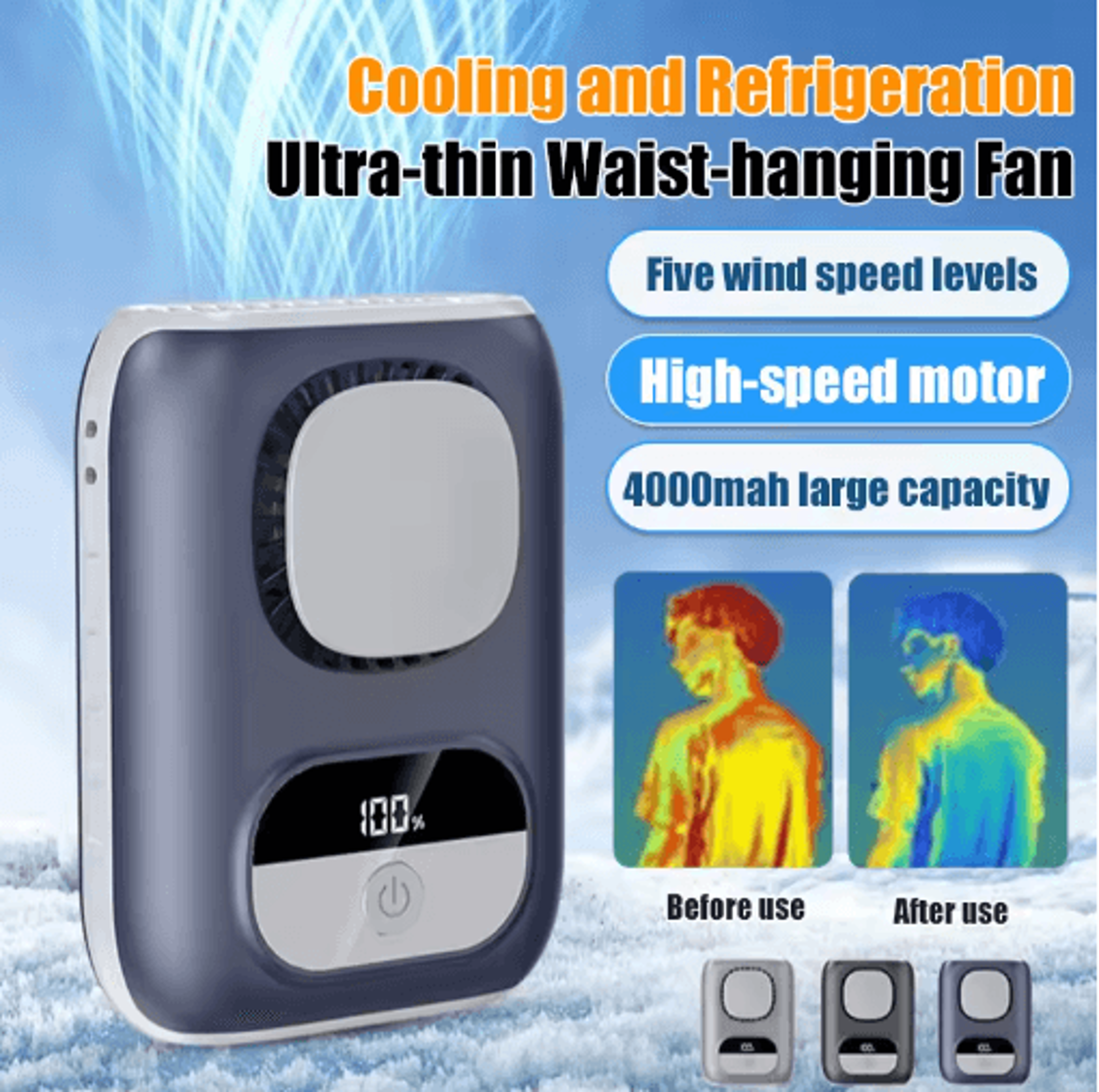 Portable Waist Clip Fan 4000mAh Rechargeable UltraThin Cooling Fan 0