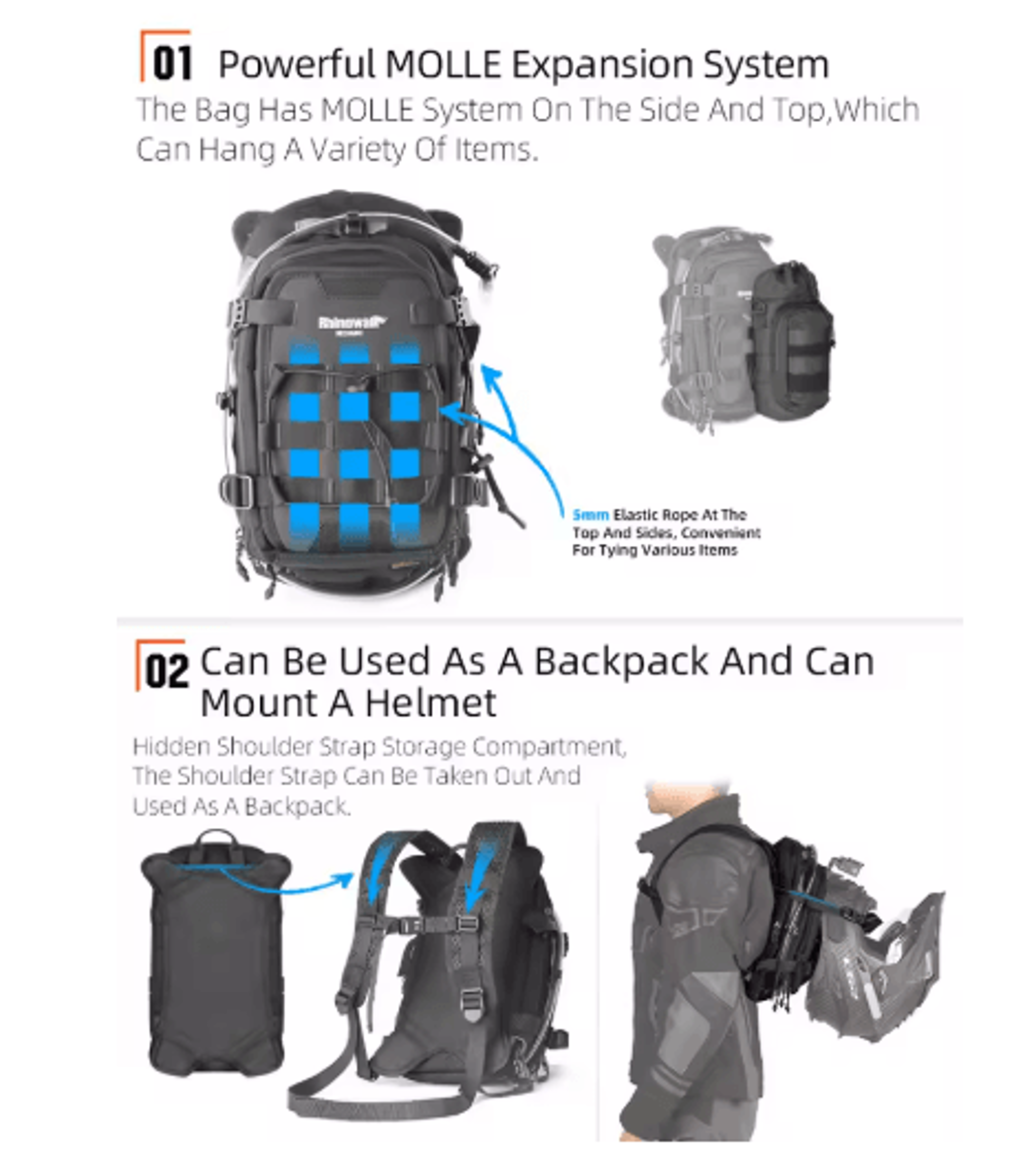 9L Motorcycle Tank Bag  MultiCompartment Backpack With Rain Cover  15L Water Bag 5
