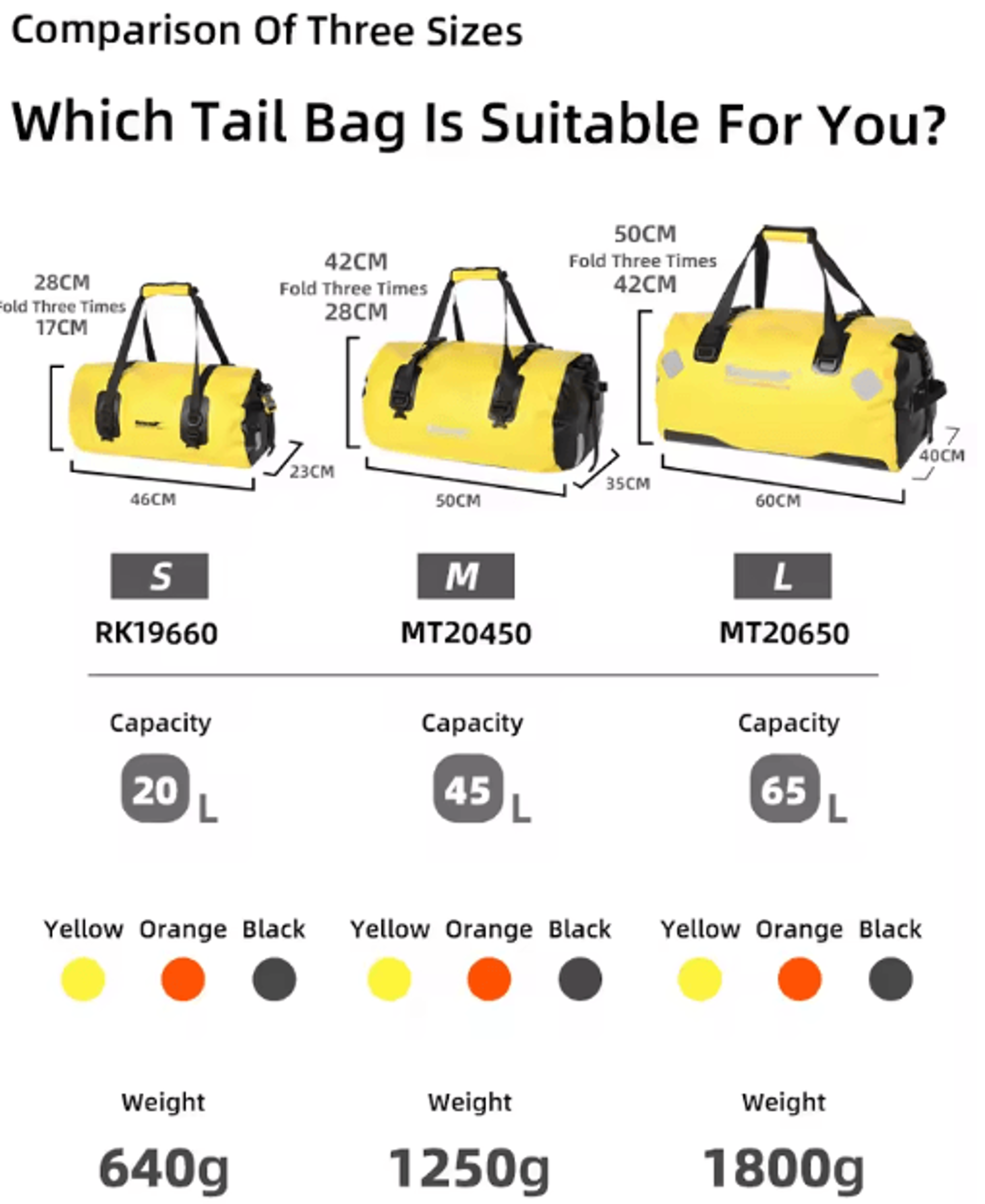 Waterproof Motorcycle Tail Bag  20L45L65L Large Capacity Rear Seat Luggage 14