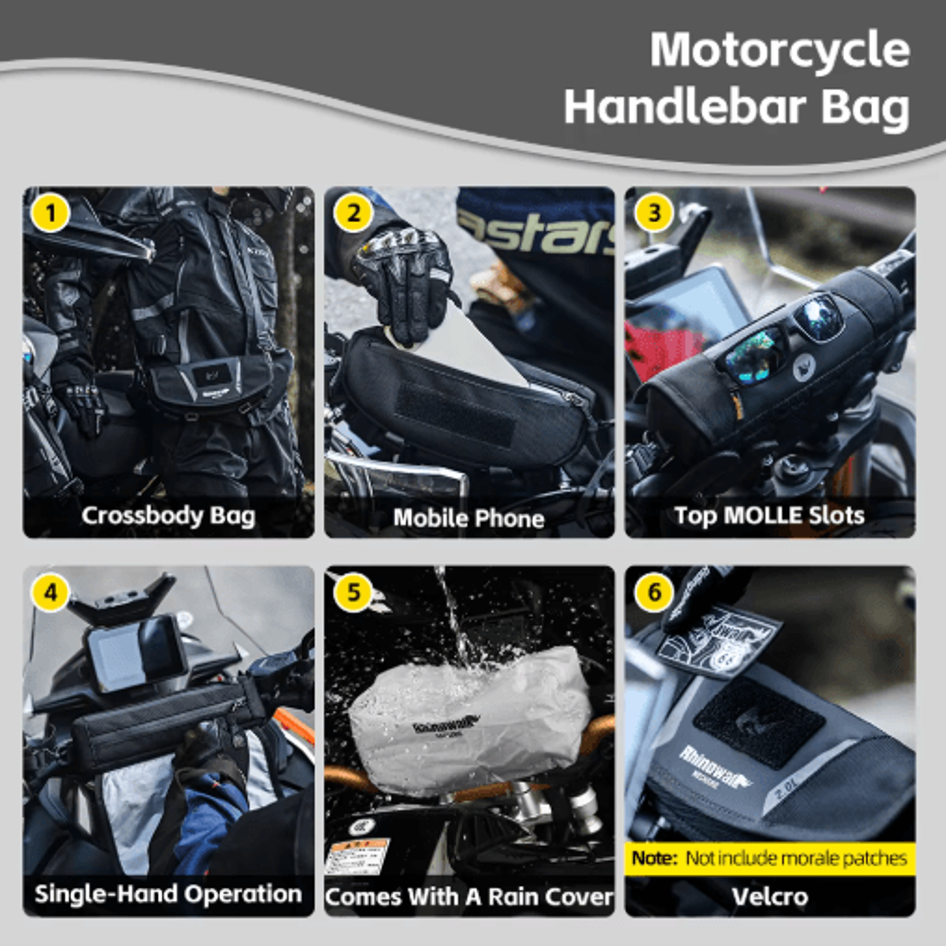 2L Waterproof Motorcycle Handlebar Bag  Front Storage With Rain Cover 3
