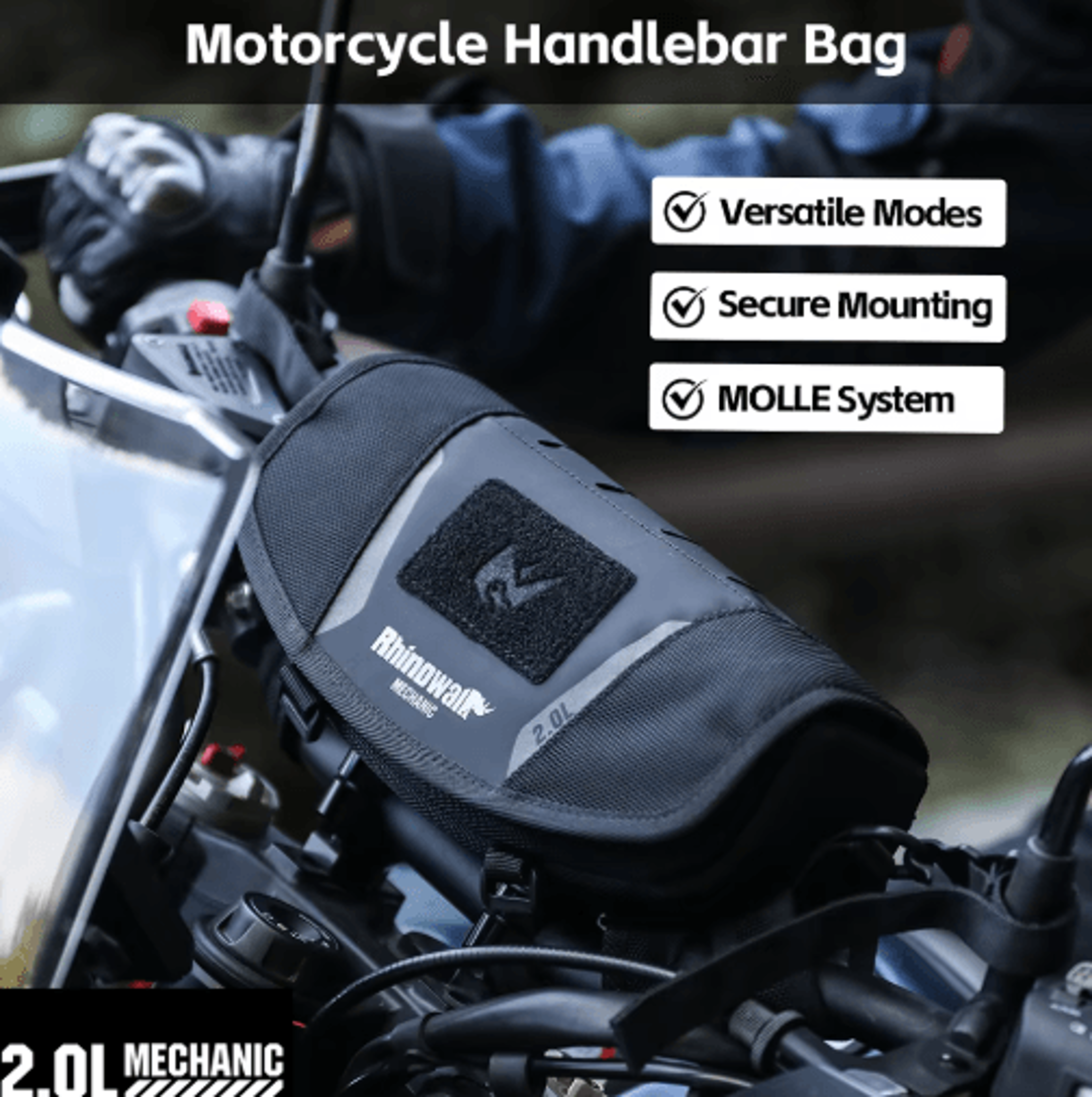 2L Waterproof Motorcycle Handlebar Bag  MOLLE Storage Pouch 6